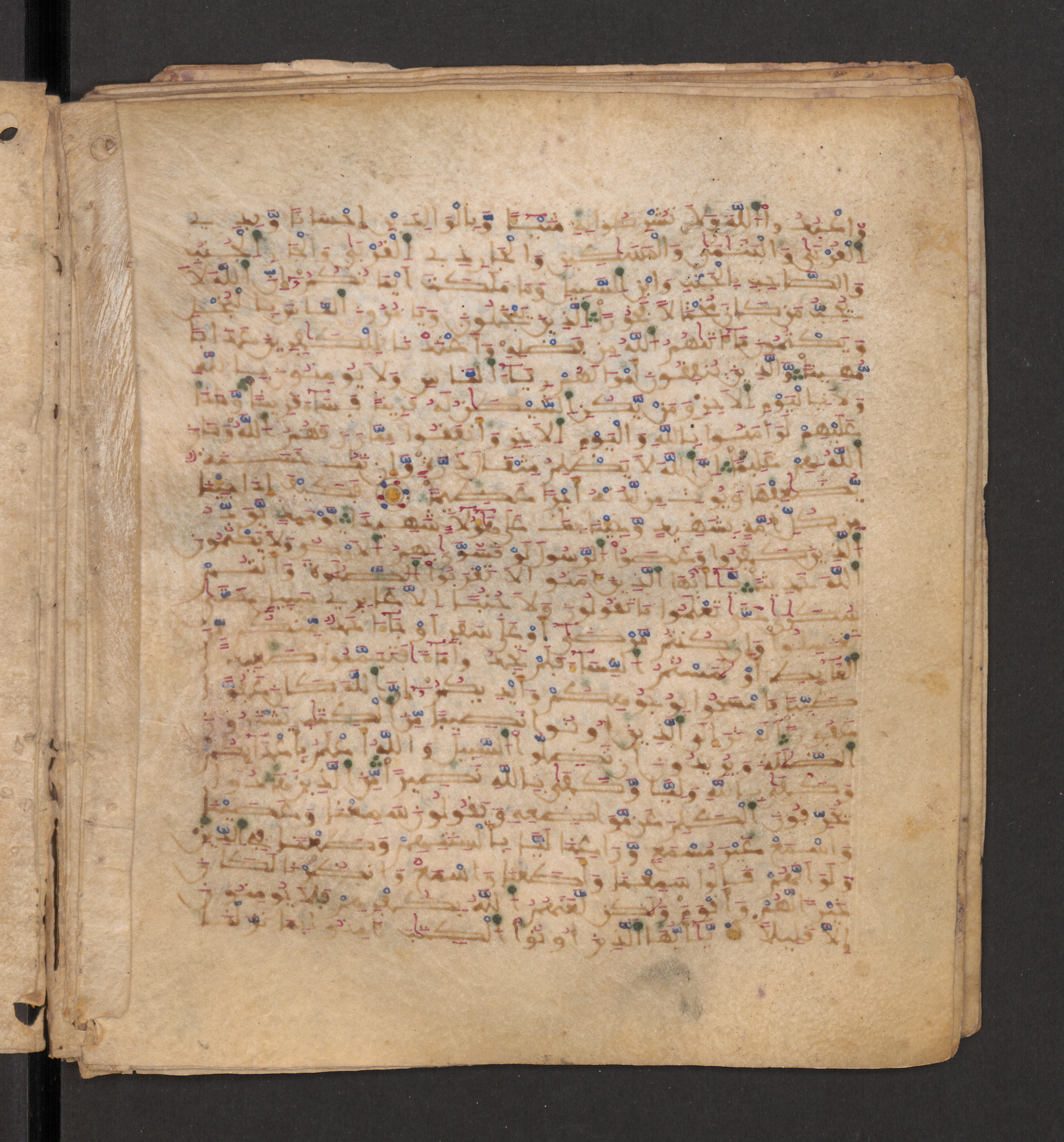 Doha, Qatar National Library, HC.MS.00715, in Maġribī micrography script, showing Surah 4:39 from 11th to 12th Century AD found in Muslim Iberia (al-Andalus), currently housed at Qatar National Library, Doha