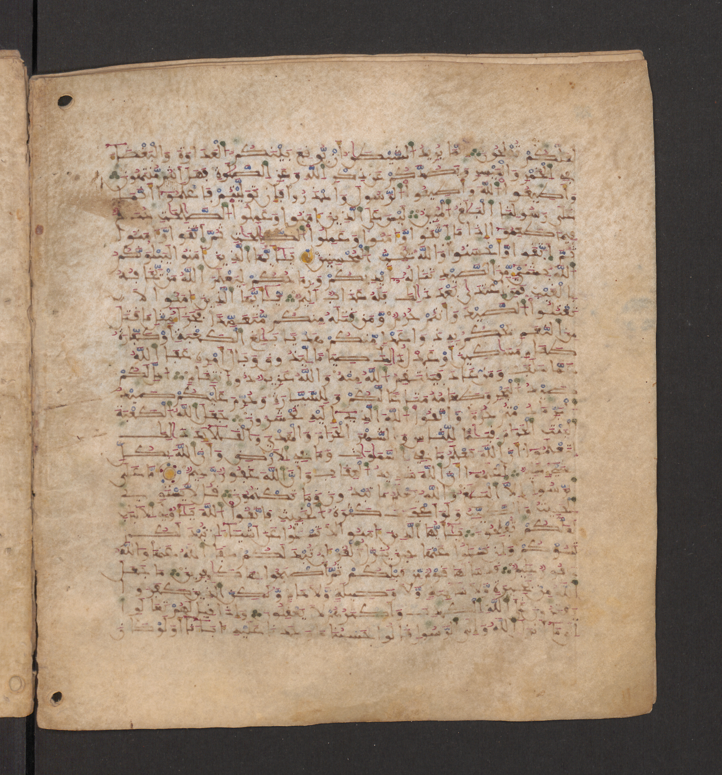Doha, Qatar National Library, HC.MS.00715, in Maġribī micrography script, showing Surah 5:97 from 11th to 12th Century AD found in Muslim Iberia (al-Andalus), currently housed at Qatar National Library, Doha
