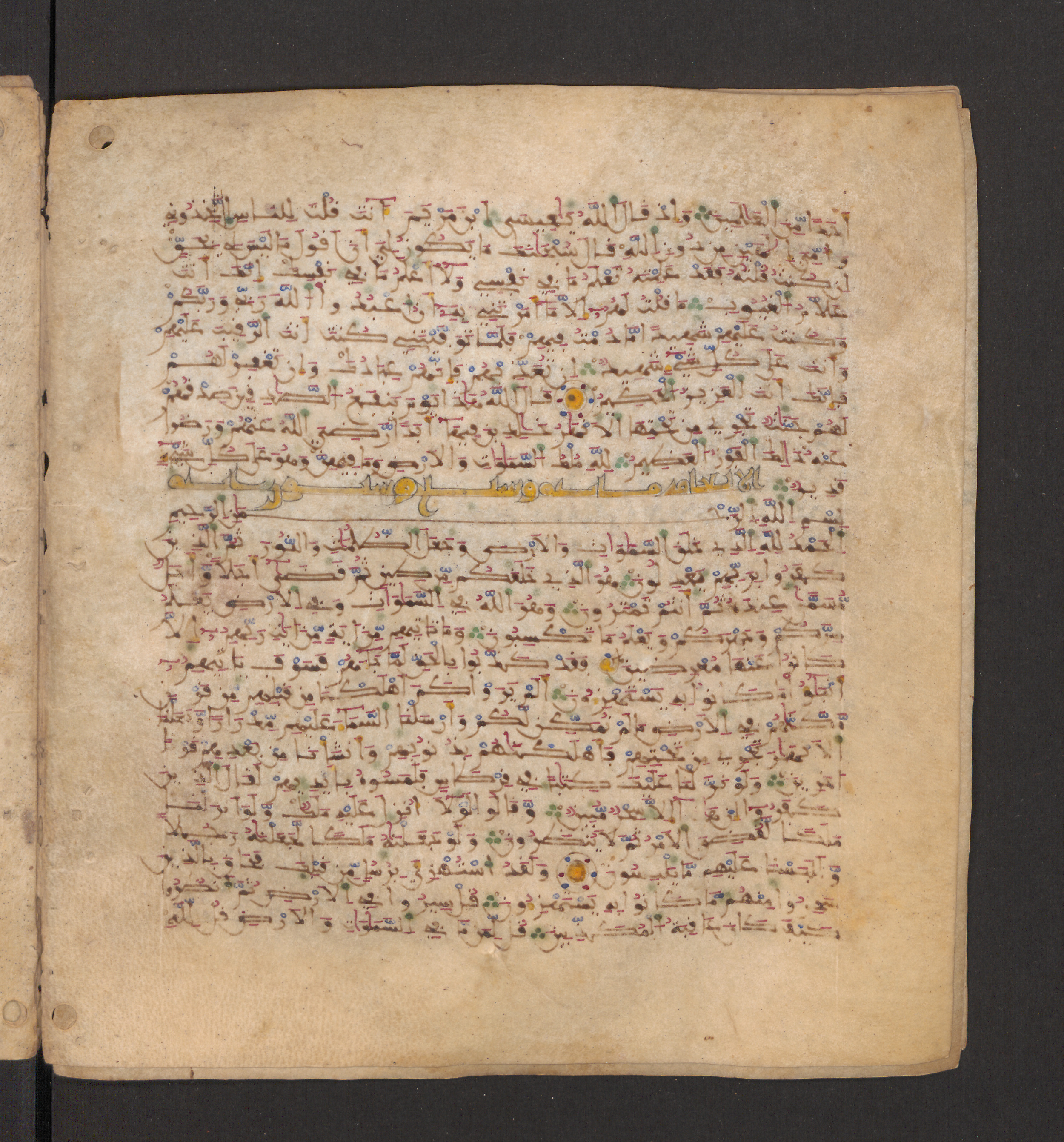 Doha, Qatar National Library, HC.MS.00715, in Maġribī micrography script, showing Surah 6:2 from 11th to 12th Century AD found in Muslim Iberia (al-Andalus), currently housed at Qatar National Library, Doha