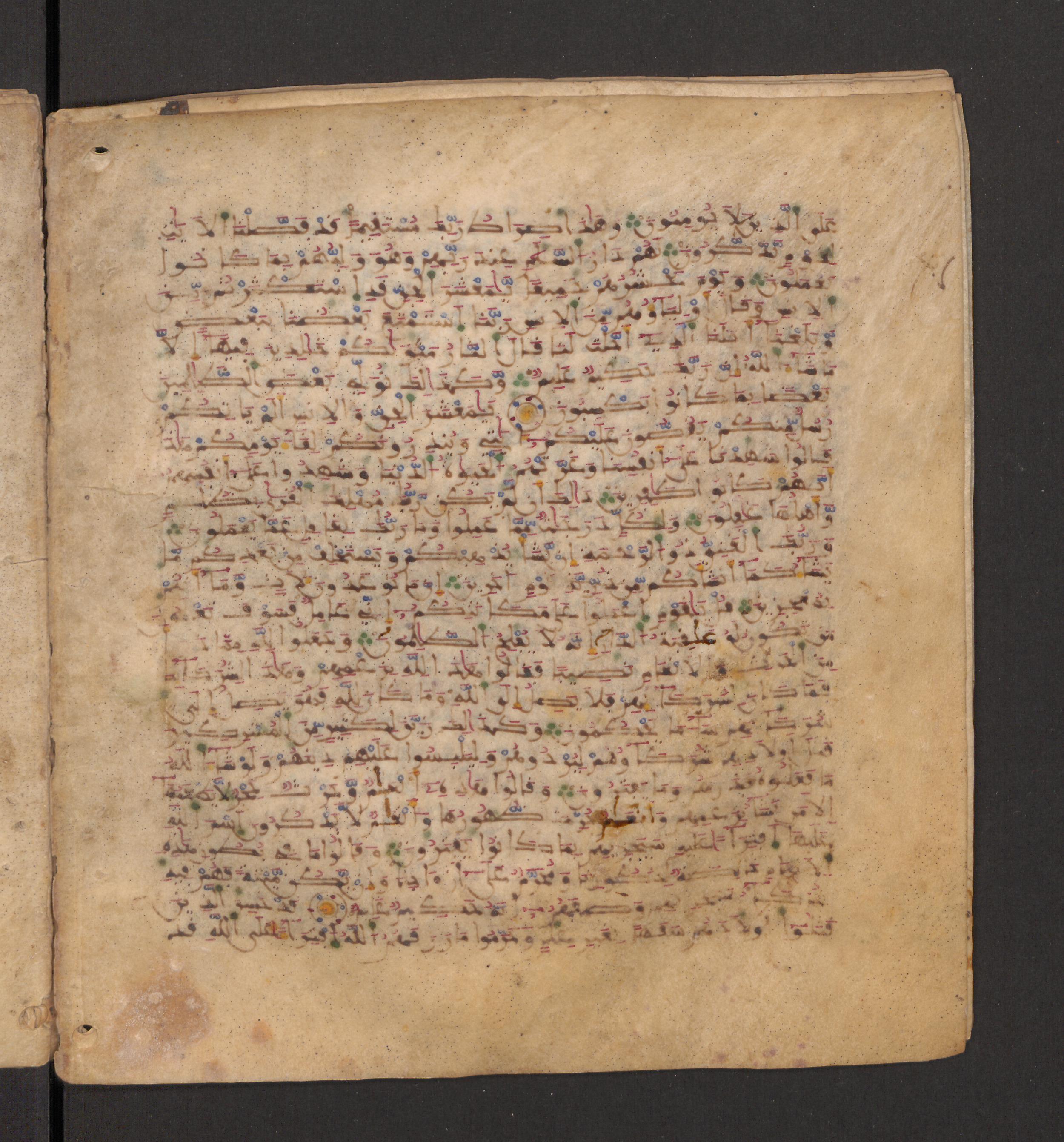 Doha, Qatar National Library, HC.MS.00715, in Maġribī micrography script, showing Surah 6:136 from 11th to 12th Century AD found in Muslim Iberia (al-Andalus), currently housed at Qatar National Library, Doha