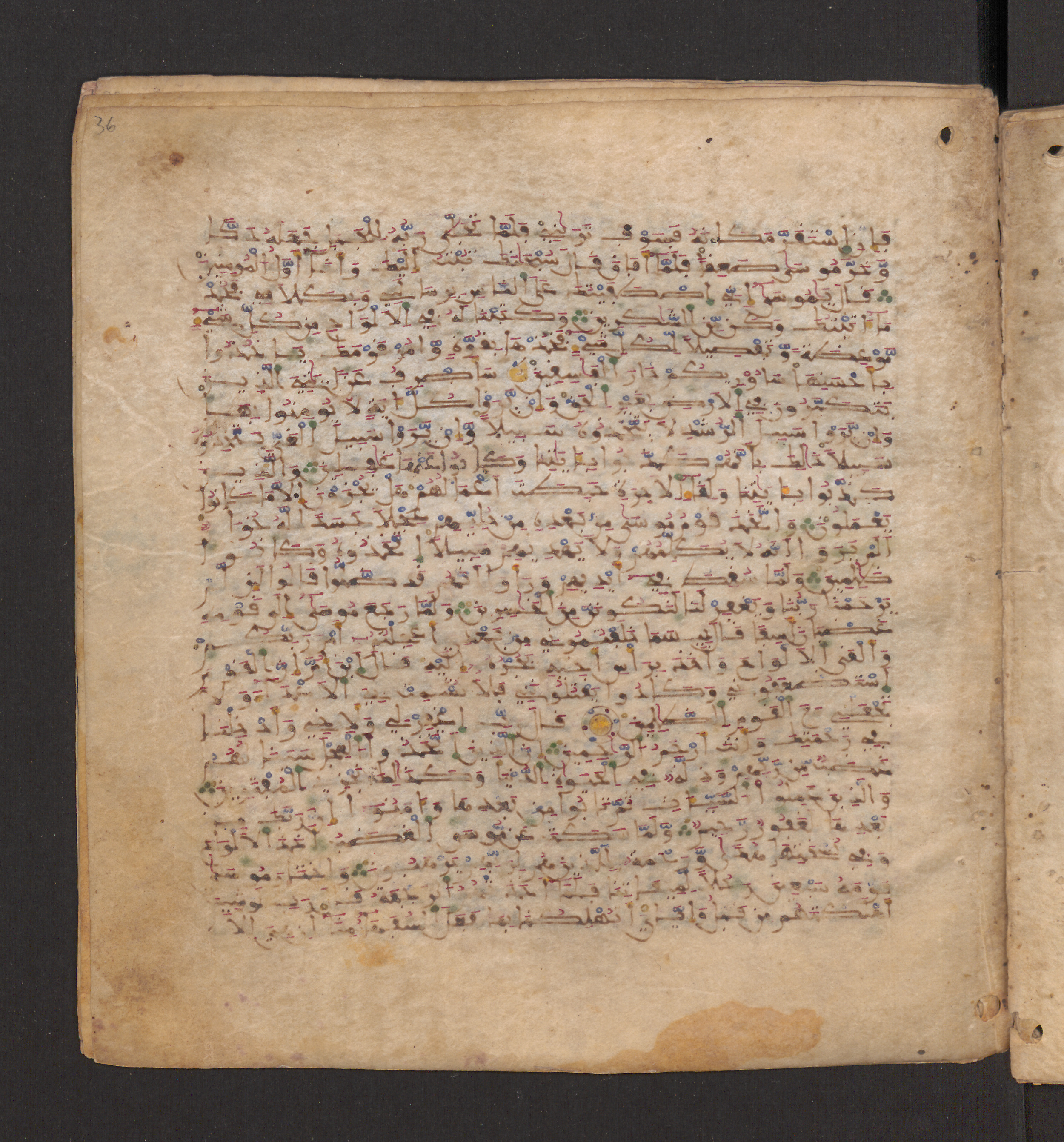 Doha, Qatar National Library, HC.MS.00715, in Maġribī micrography script, showing Surah 7:151 from 11th to 12th Century AD found in Muslim Iberia (al-Andalus), currently housed at Qatar National Library, Doha