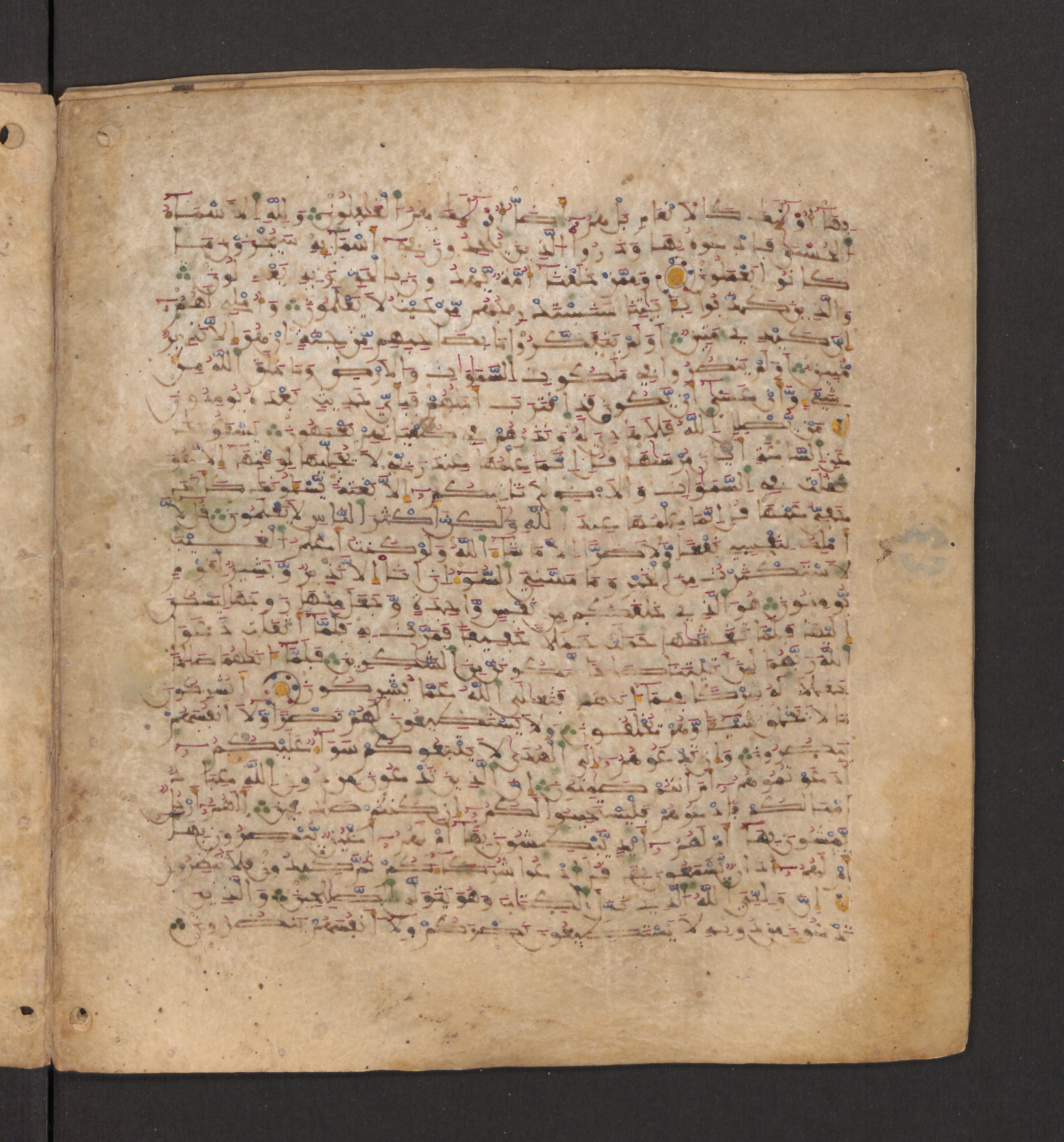 Doha, Qatar National Library, HC.MS.00715, in Maġribī micrography script, showing Surah 7:191 from 11th to 12th Century AD found in Muslim Iberia (al-Andalus), currently housed at Qatar National Library, Doha