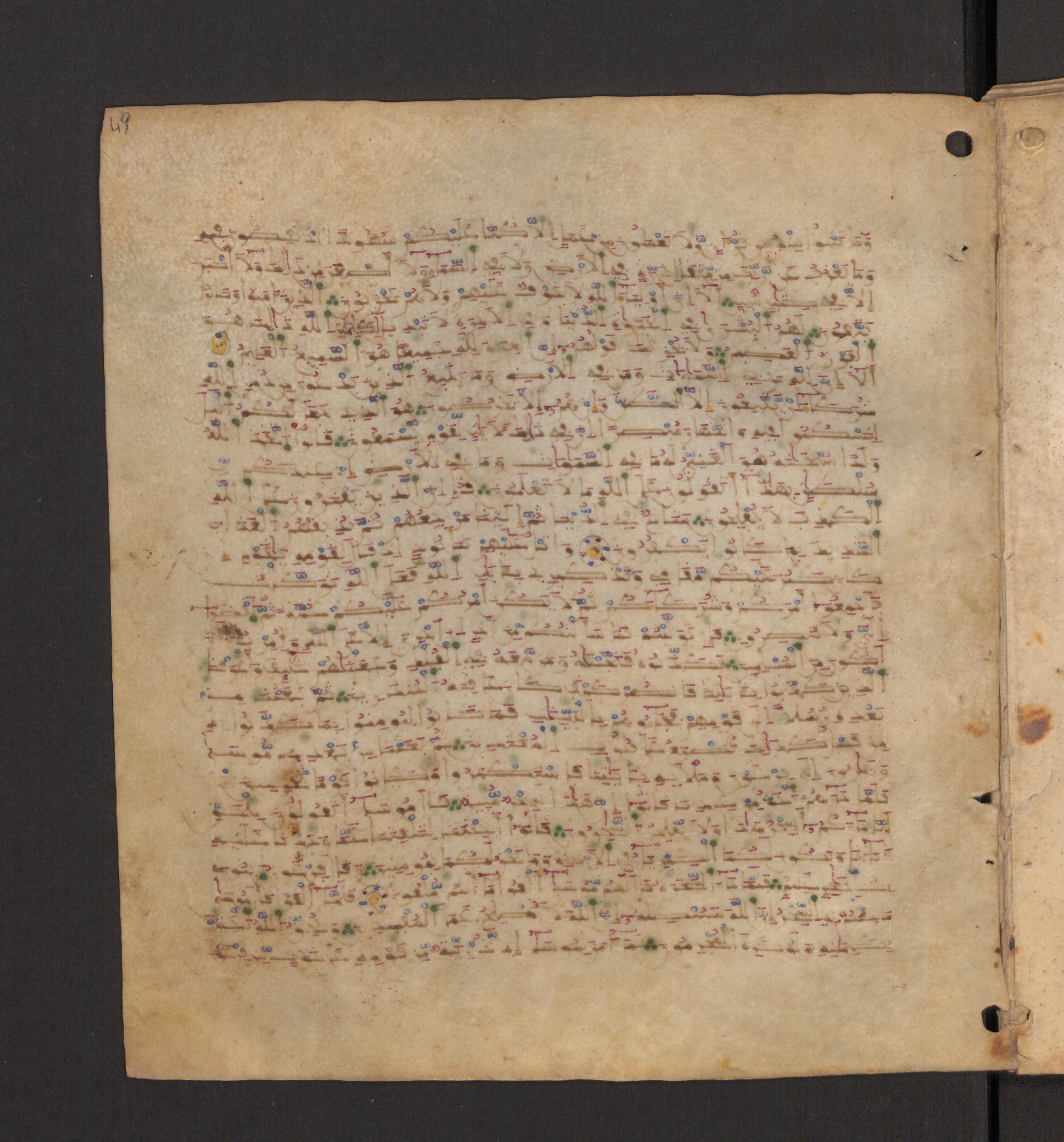 Doha, Qatar National Library, HC.MS.00715 (Scan 1), in Maġribī micrography script, showing Surah 10:83 from 11th to 12th Century AD found in Muslim Iberia (al-Andalus), currently housed at Qatar National Library, Doha
