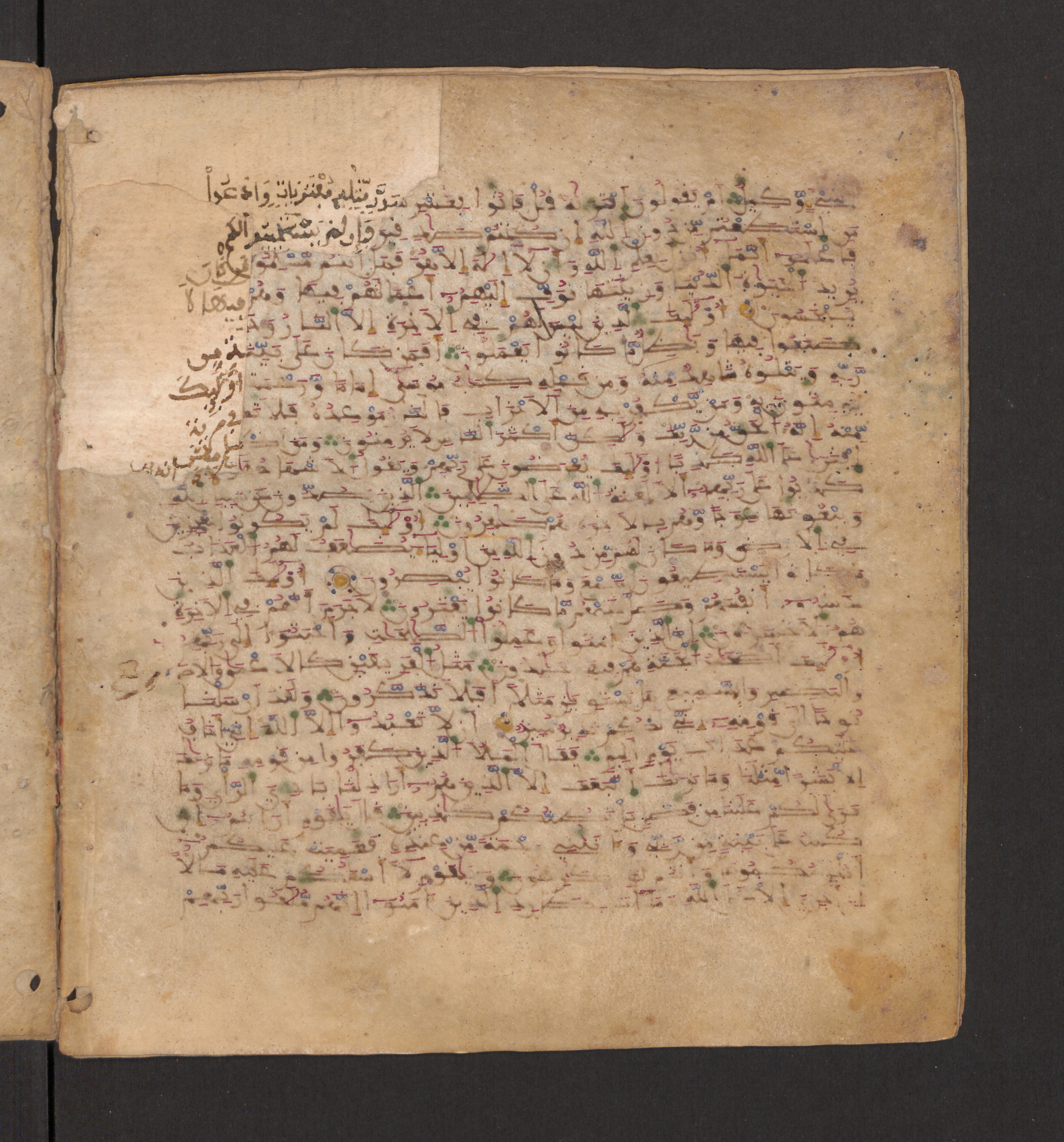 Doha, Qatar National Library, HC.MS.00715, in Maġribī micrography script, showing Surah 11:21 from 11th to 12th Century AD found in Muslim Iberia (al-Andalus), currently housed at Qatar National Library, Doha
