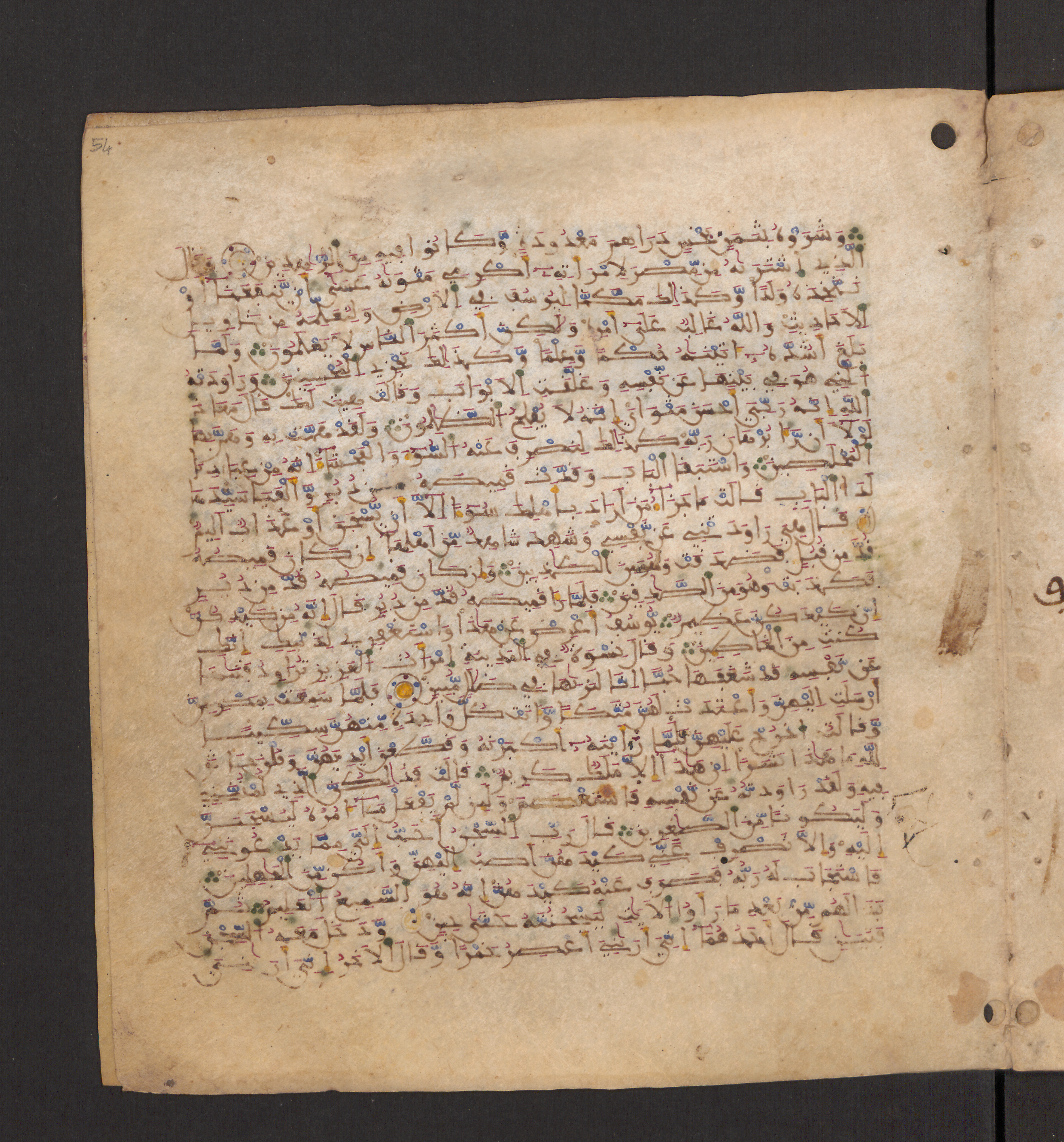 Doha, Qatar National Library, HC.MS.00715, in Maġribī micrography script, showing Surah 12:21 from 11th to 12th Century AD found in Muslim Iberia (al-Andalus), currently housed at Qatar National Library, Doha
