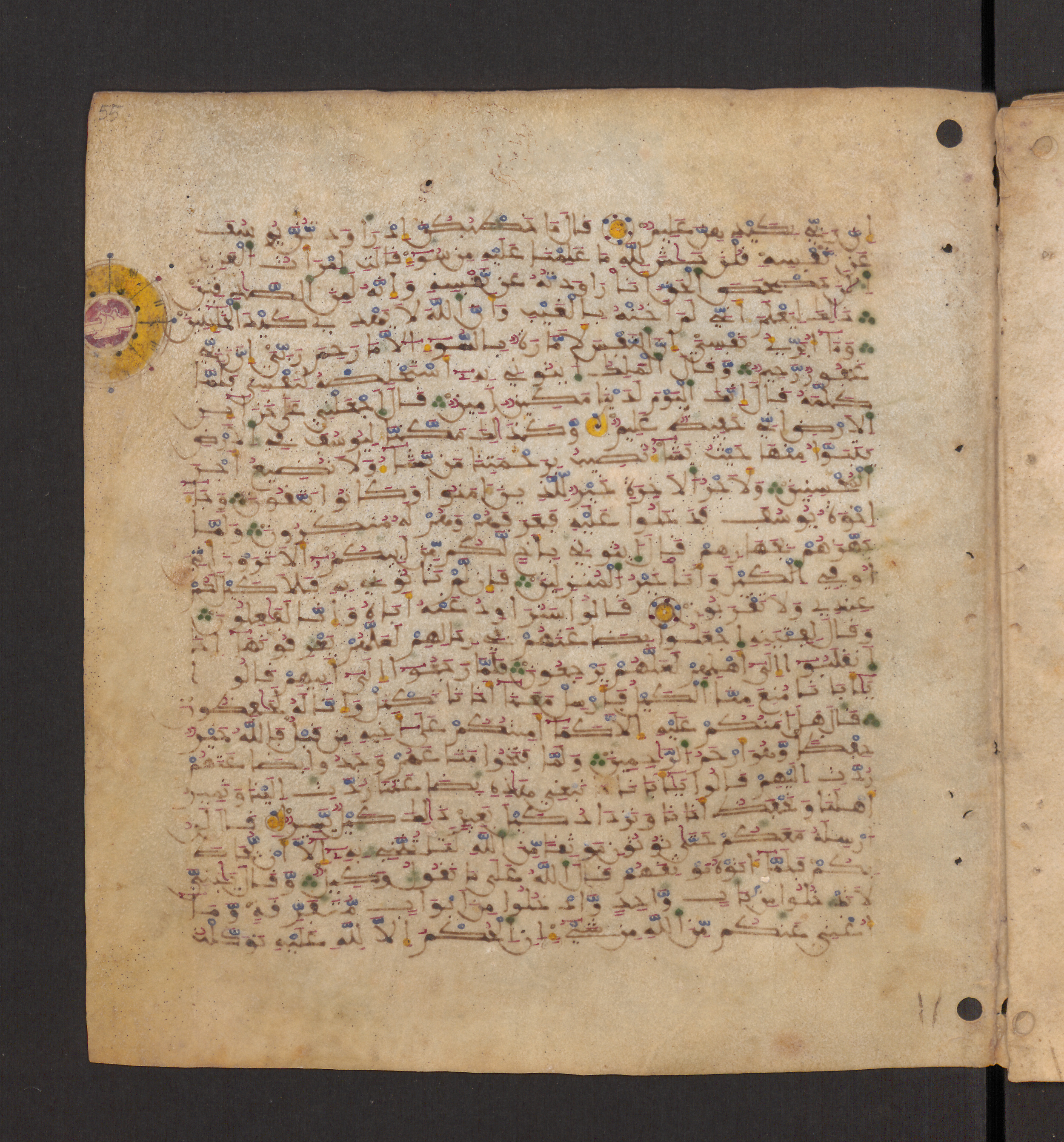 Doha, Qatar National Library, HC.MS.00715, in Maġribī micrography script, showing Surah 12:52 from 11th to 12th Century AD found in Muslim Iberia (al-Andalus), currently housed at Qatar National Library, Doha