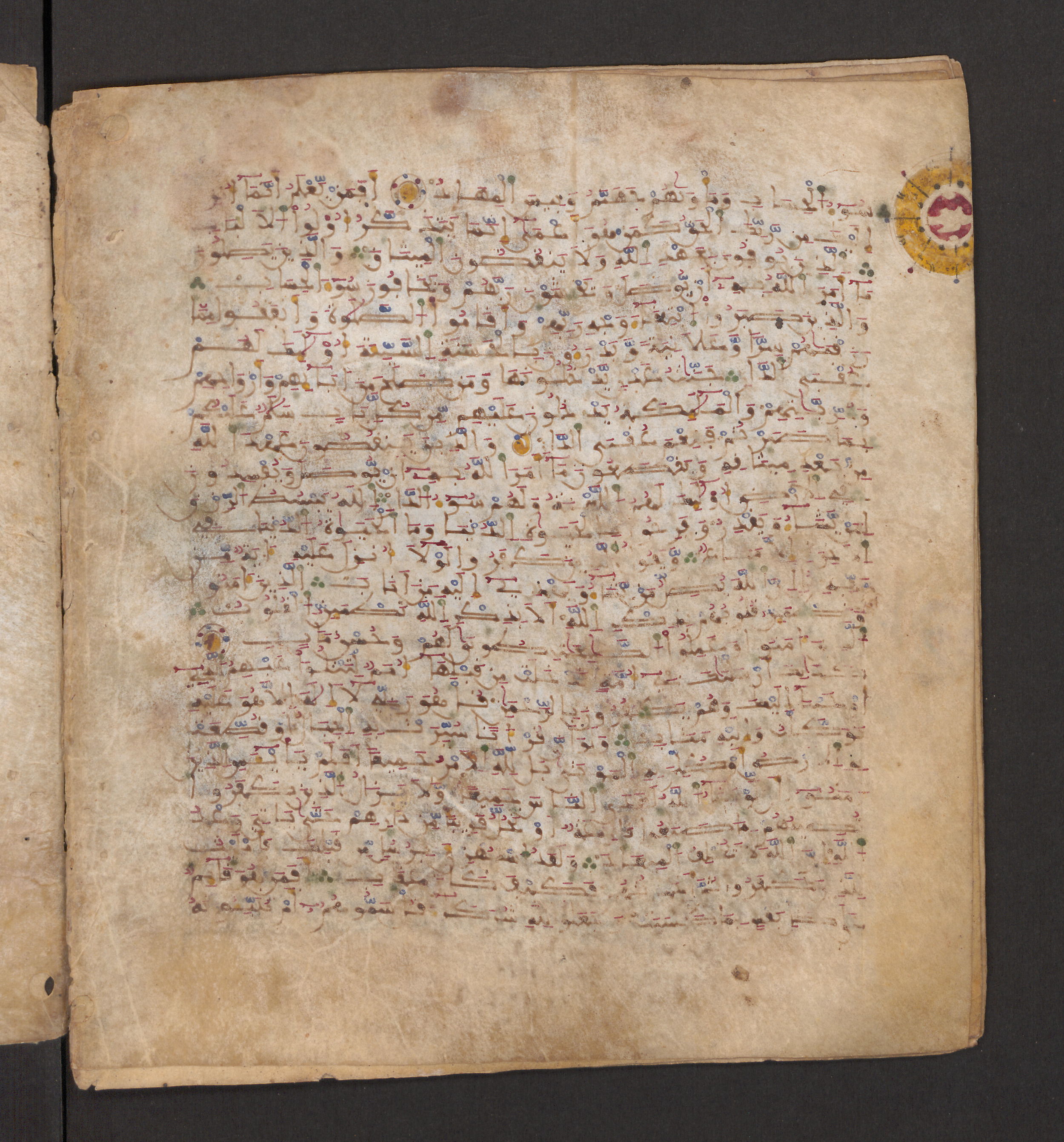 Doha, Qatar National Library, HC.MS.00715 (Scan 1), in Maġribī micrography script, showing Surah 13:33 from 11th to 12th Century AD found in Muslim Iberia (al-Andalus), currently housed at Qatar National Library, Doha
