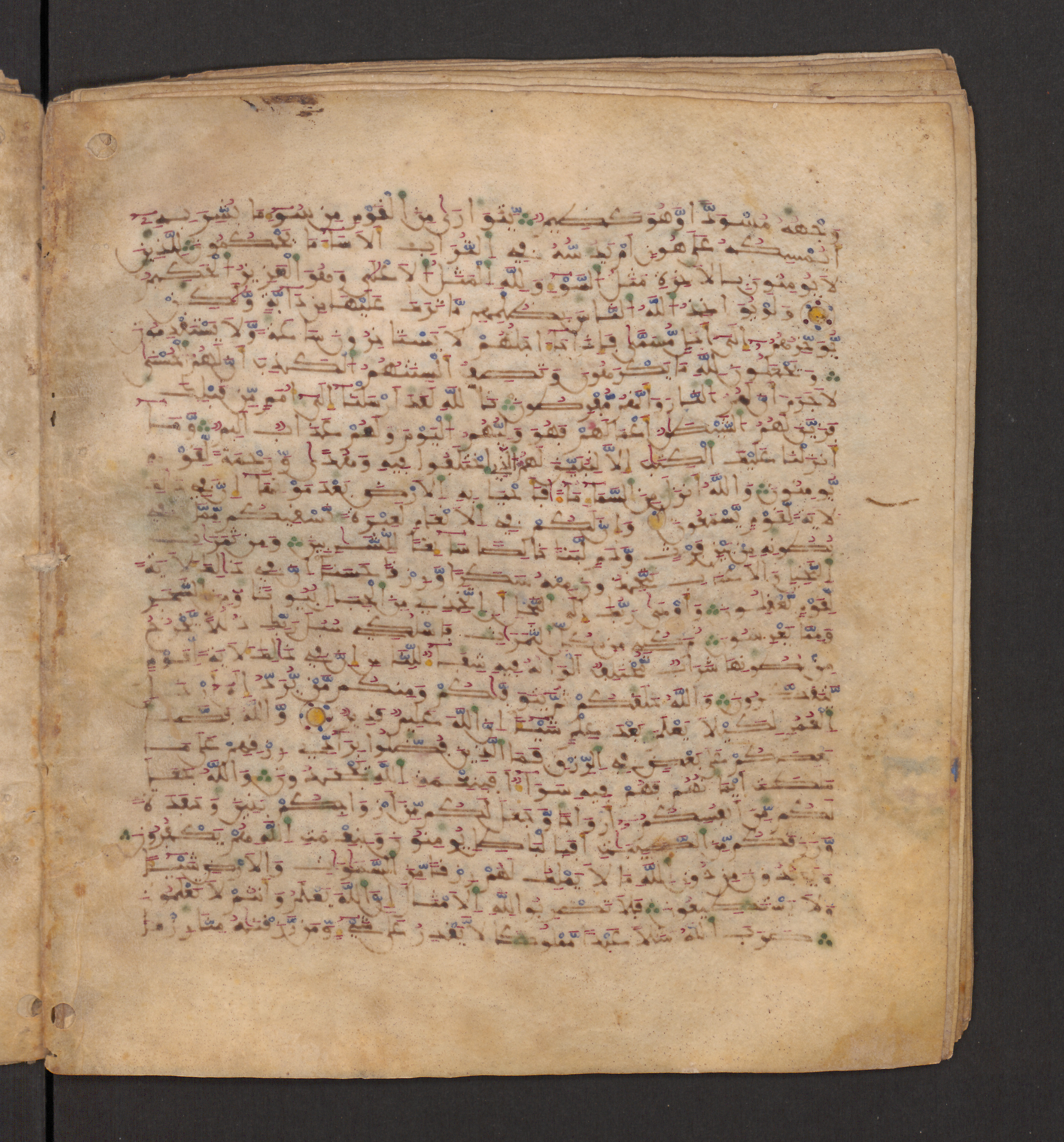 Doha, Qatar National Library, HC.MS.00715, in Maġribī micrography script, showing Surah 16:71 from 11th to 12th Century AD found in Muslim Iberia (al-Andalus), currently housed at Qatar National Library, Doha