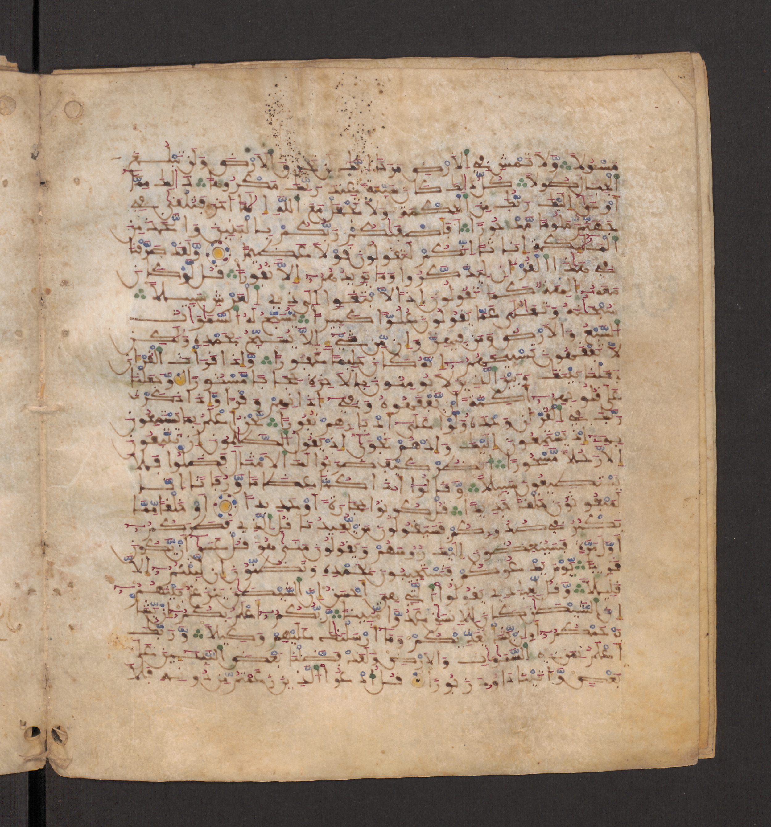 Doha, Qatar National Library, HC.MS.00715, in Maġribī micrography script, showing Surah 17:39 from 11th to 12th Century AD found in Muslim Iberia (al-Andalus), currently housed at Qatar National Library, Doha