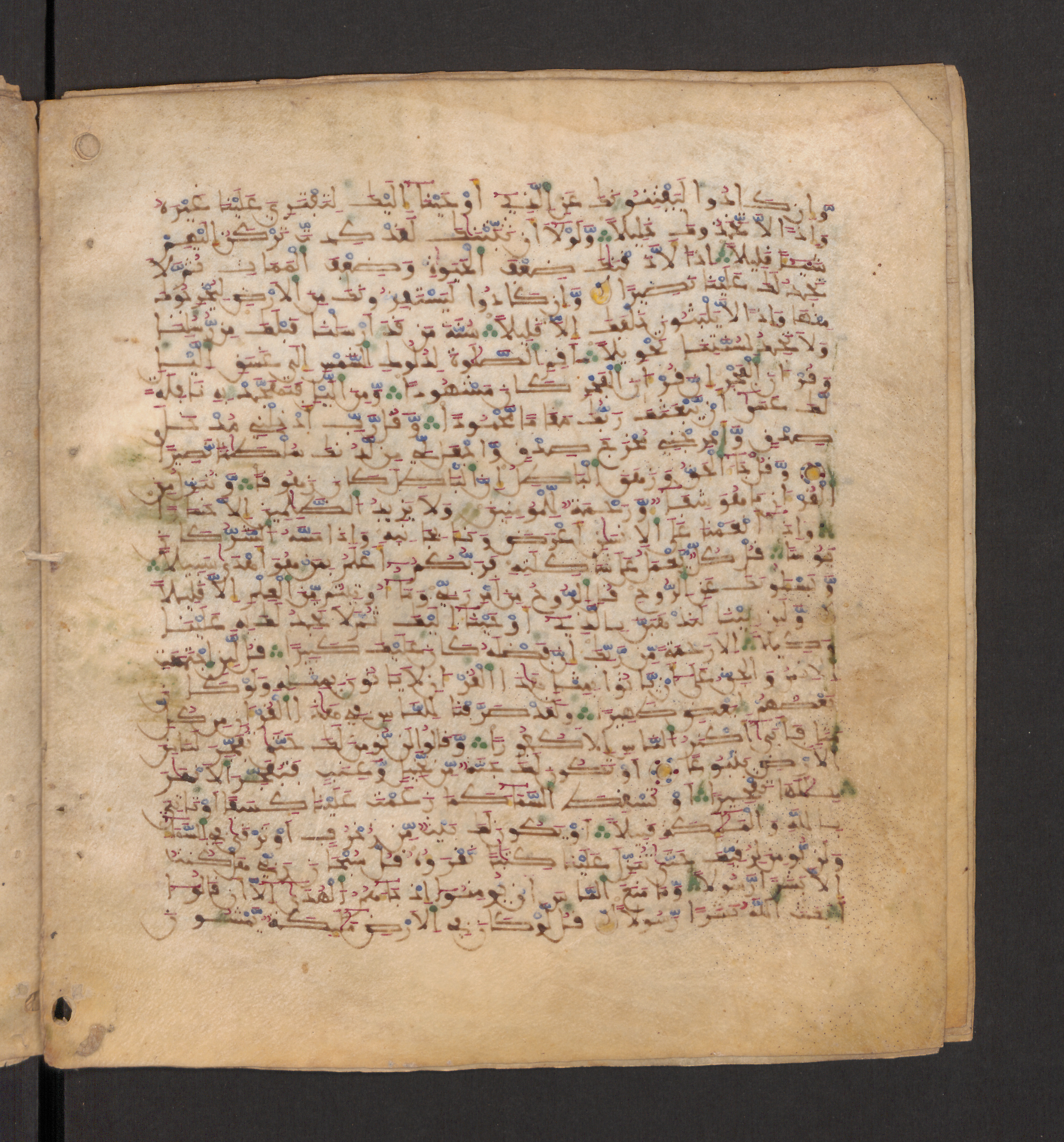 Doha, Qatar National Library, HC.MS.00715, in Maġribī micrography script, showing Surah 17:76 from 11th to 12th Century AD found in Muslim Iberia (al-Andalus), currently housed at Qatar National Library, Doha