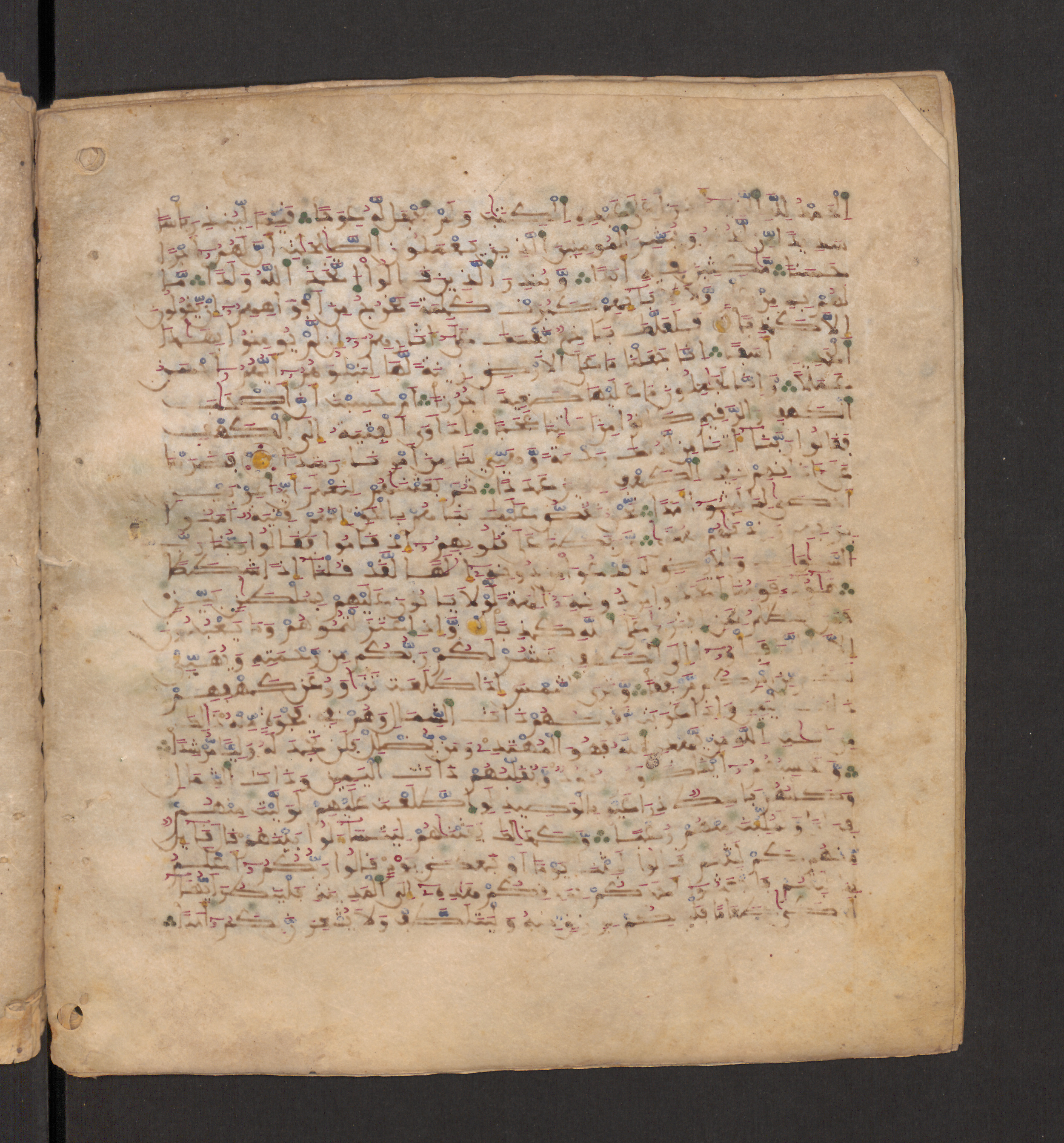 Doha, Qatar National Library, HC.MS.00715, in Maġribī micrography script, showing Surah 18:13 from 11th to 12th Century AD found in Muslim Iberia (al-Andalus), currently housed at Qatar National Library, Doha
