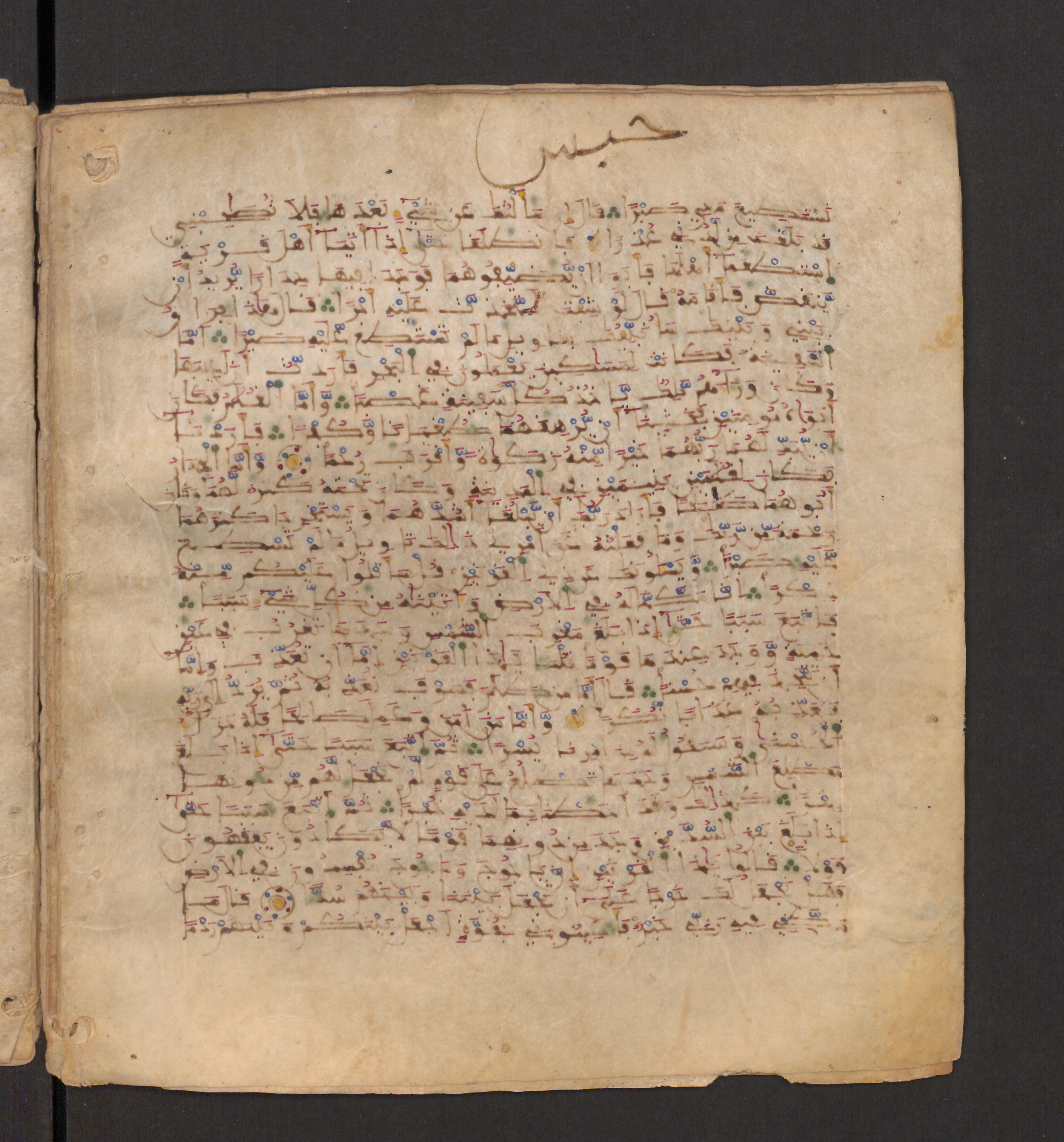 Doha, Qatar National Library, HC.MS.00715, in Maġribī micrography script, showing Surah 18:83 from 11th to 12th Century AD found in Muslim Iberia (al-Andalus), currently housed at Qatar National Library, Doha