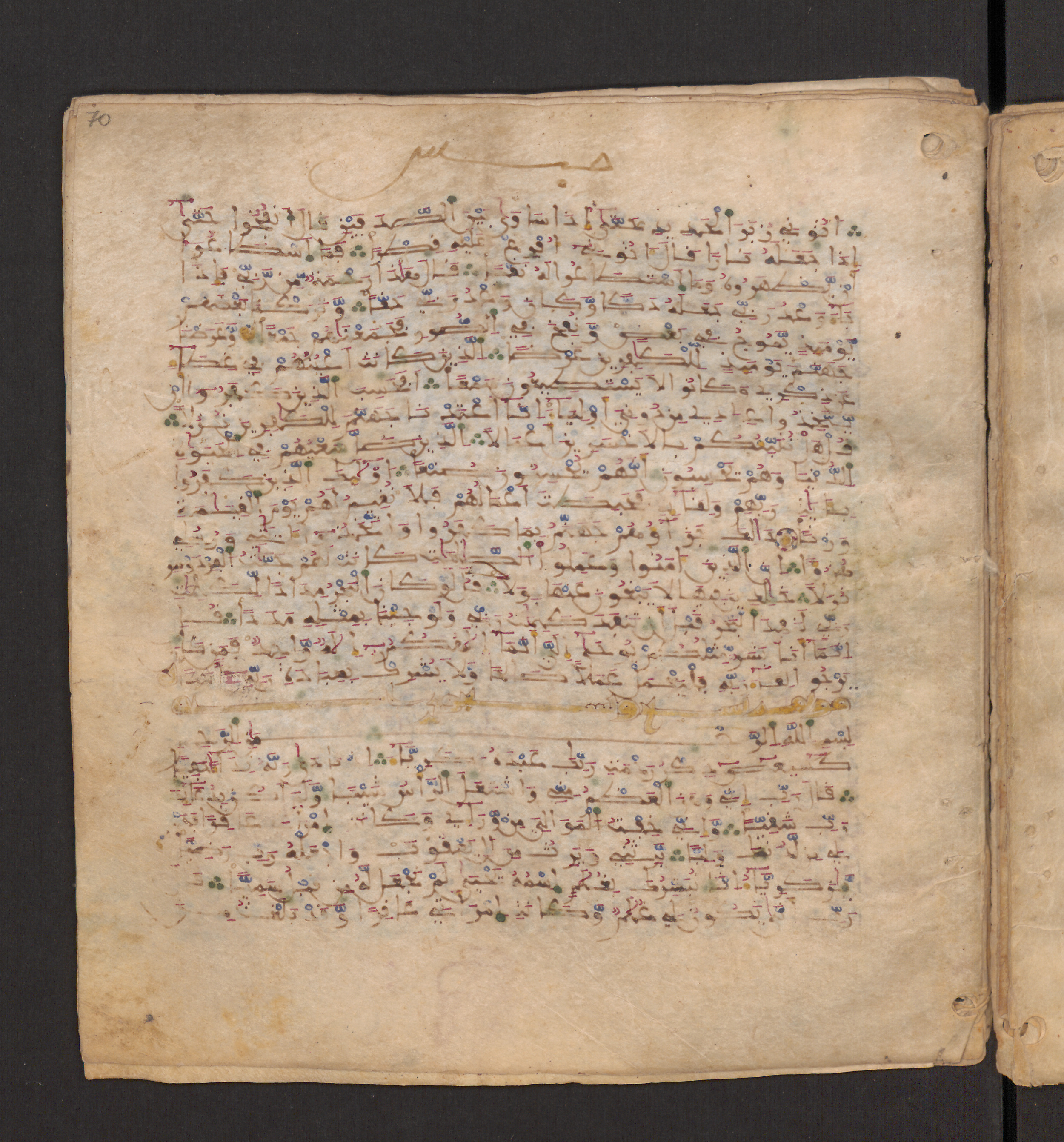 Doha, Qatar National Library, HC.MS.00715, in Maġribī micrography script, showing Surah 19:2 from 11th to 12th Century AD found in Muslim Iberia (al-Andalus), currently housed at Qatar National Library, Doha