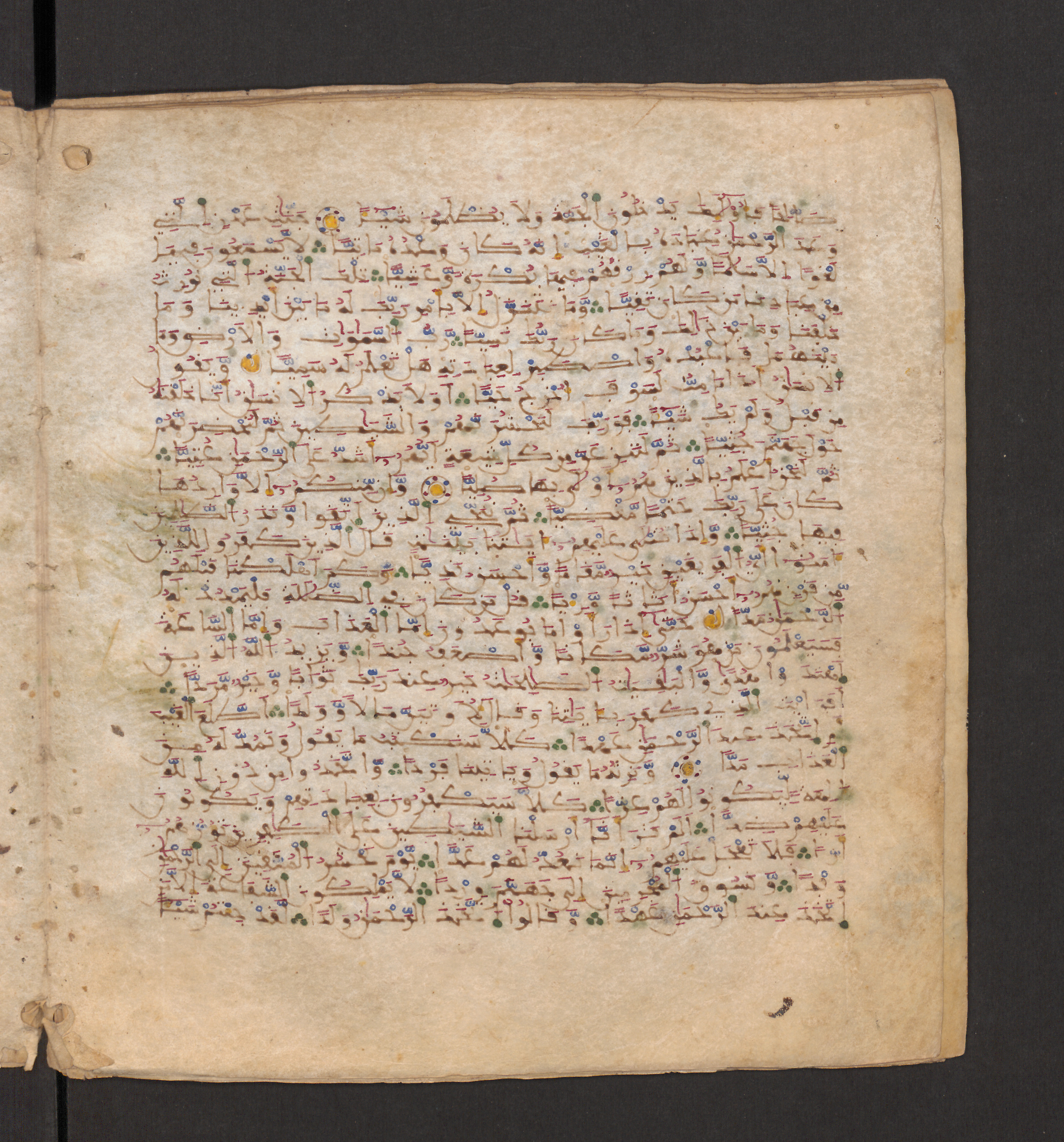 Doha, Qatar National Library, HC.MS.00715, in Maġribī micrography script, showing Surah 19:83 from 11th to 12th Century AD found in Muslim Iberia (al-Andalus), currently housed at Qatar National Library, Doha