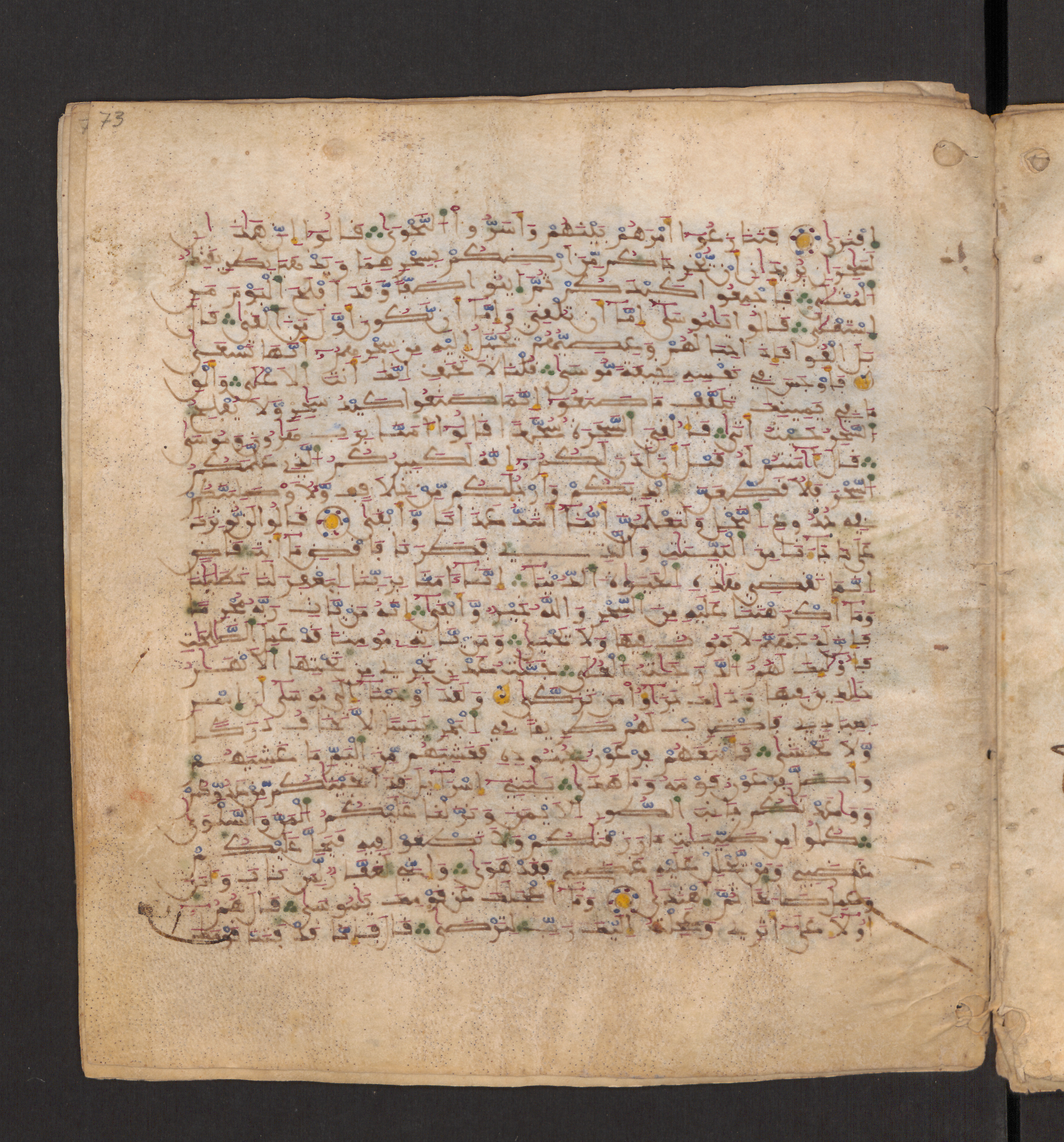 Doha, Qatar National Library, HC.MS.00715, in Maġribī micrography script, showing Surah 20:71 from 11th to 12th Century AD found in Muslim Iberia (al-Andalus), currently housed at Qatar National Library, Doha
