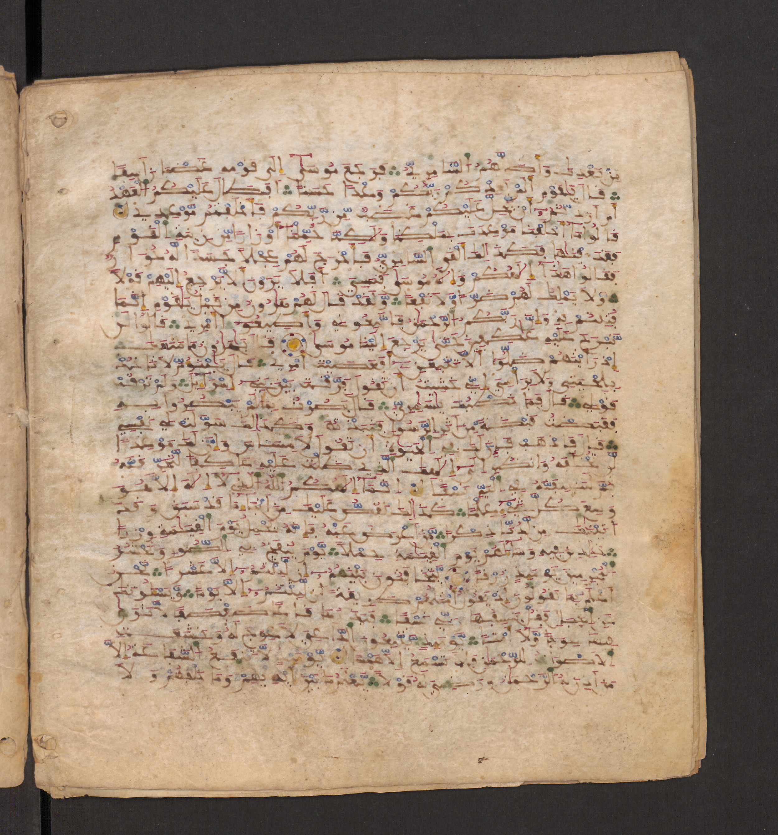 Doha, Qatar National Library, HC.MS.00715, in Maġribī micrography script, showing Surah 20:97 from 11th to 12th Century AD found in Muslim Iberia (al-Andalus), currently housed at Qatar National Library, Doha