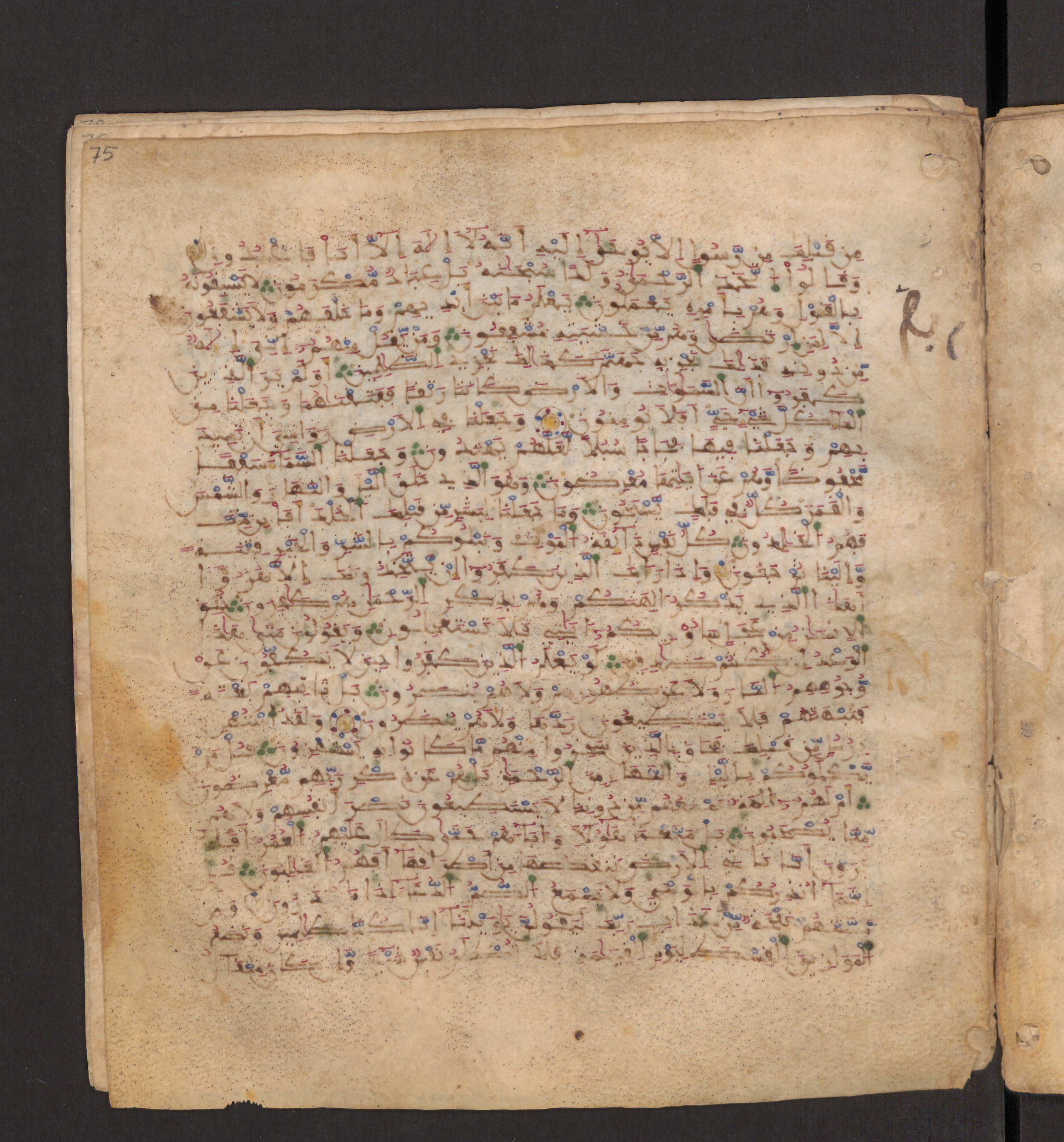 Doha, Qatar National Library, HC.MS.00715, in Maġribī micrography script, showing Surah 21:35 from 11th to 12th Century AD found in Muslim Iberia (al-Andalus), currently housed at Qatar National Library, Doha