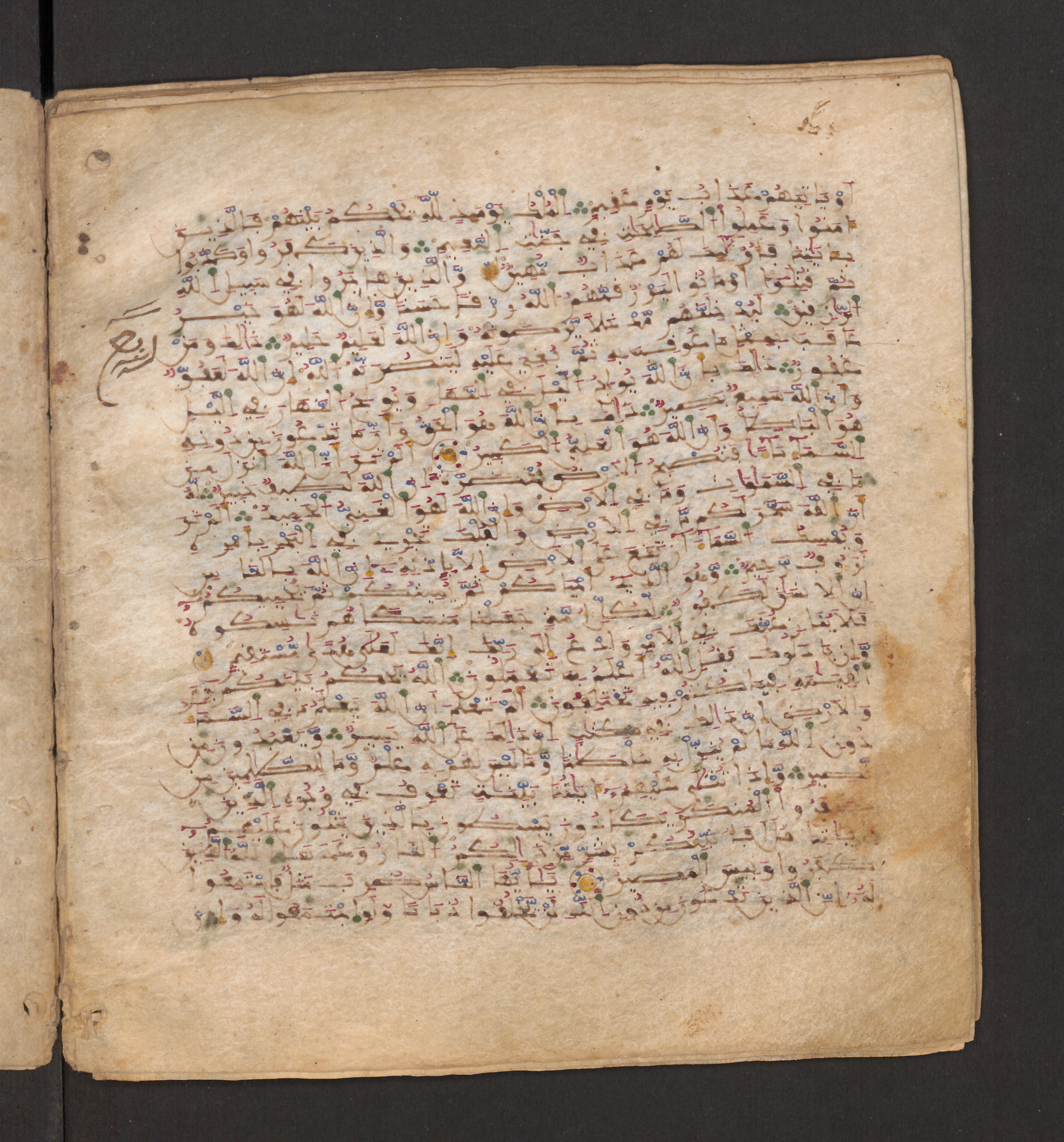 Doha, Qatar National Library, HC.MS.00715, in Maġribī micrography script, showing Surah 22:71 from 11th to 12th Century AD found in Muslim Iberia (al-Andalus), currently housed at Qatar National Library, Doha