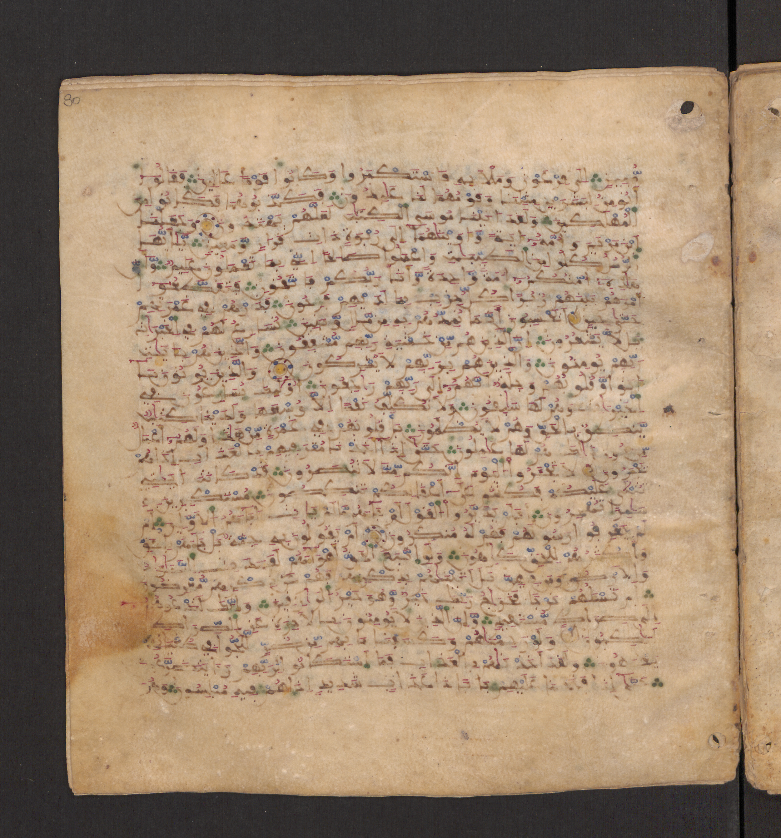 Doha, Qatar National Library, HC.MS.00715, in Maġribī micrography script, showing Surah 23:71 from 11th to 12th Century AD found in Muslim Iberia (al-Andalus), currently housed at Qatar National Library, Doha
