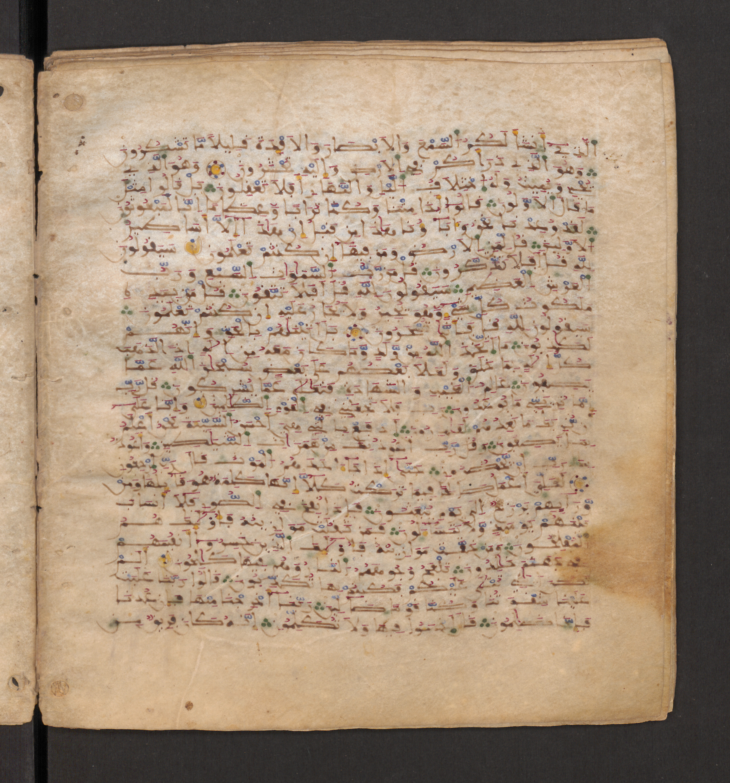 Doha, Qatar National Library, HC.MS.00715, in Maġribī micrography script, showing Surah 23:97 from 11th to 12th Century AD found in Muslim Iberia (al-Andalus), currently housed at Qatar National Library, Doha