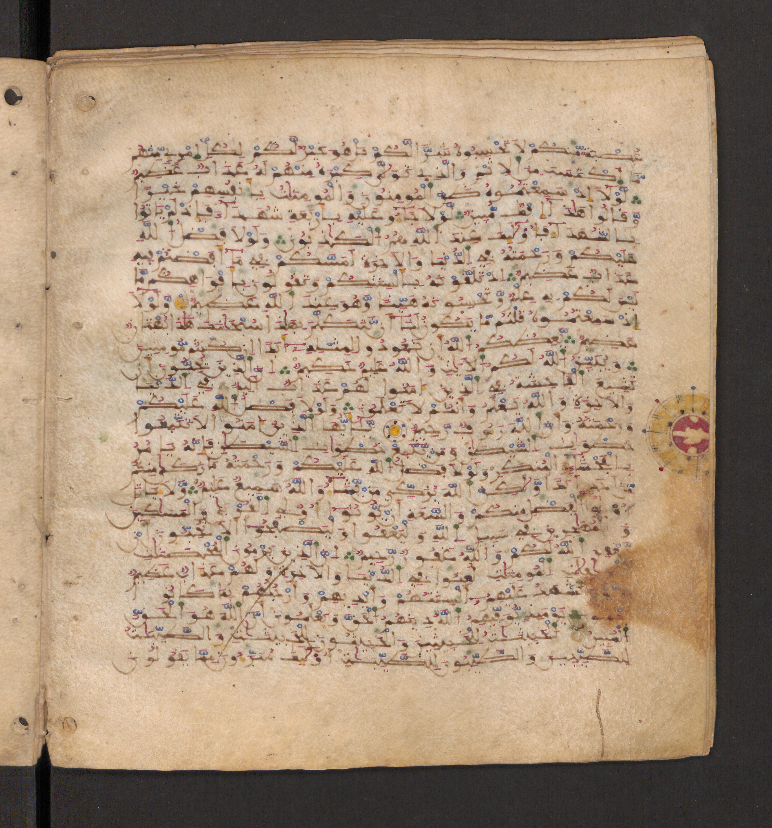 Doha, Qatar National Library, HC.MS.00715, in Maġribī micrography script, showing Surah 24:22 from 11th to 12th Century AD found in Muslim Iberia (al-Andalus), currently housed at Qatar National Library, Doha