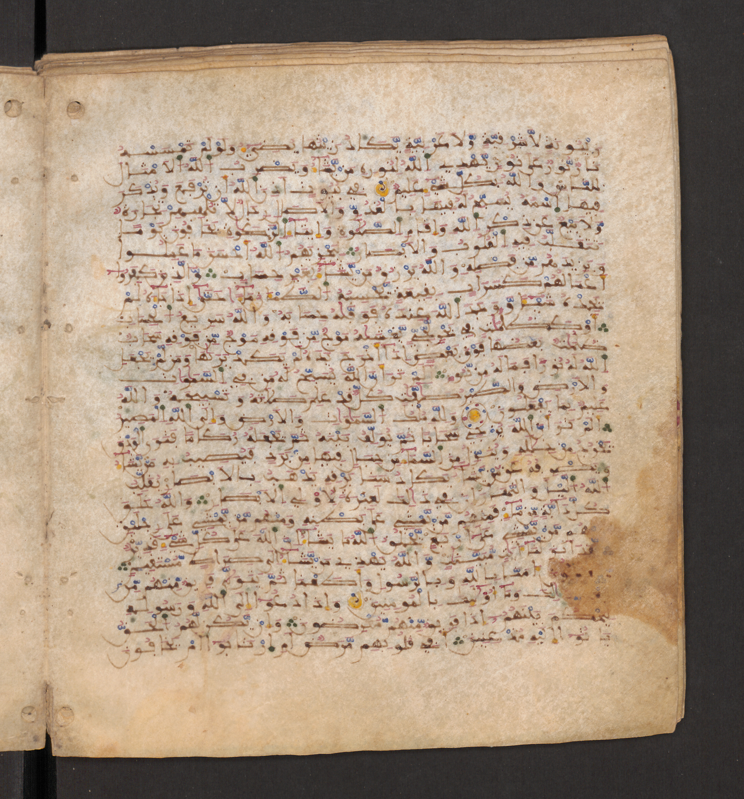 Doha, Qatar National Library, HC.MS.00715, in Maġribī micrography script, showing Surah 24:39 from 11th to 12th Century AD found in Muslim Iberia (al-Andalus), currently housed at Qatar National Library, Doha