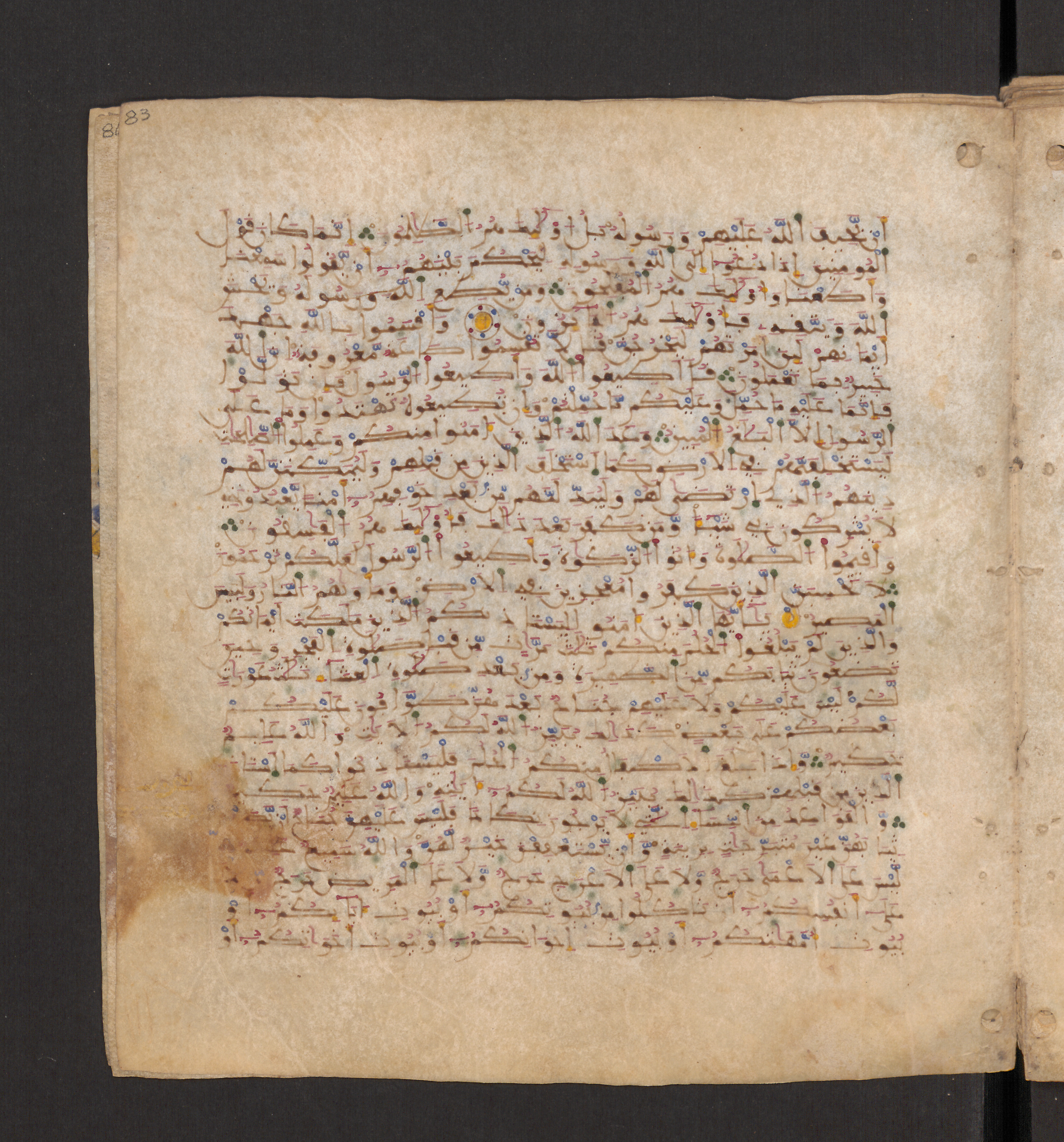 Doha, Qatar National Library, HC.MS.00715, in Maġribī micrography script, showing Surah 24:52 from 11th to 12th Century AD found in Muslim Iberia (al-Andalus), currently housed at Qatar National Library, Doha