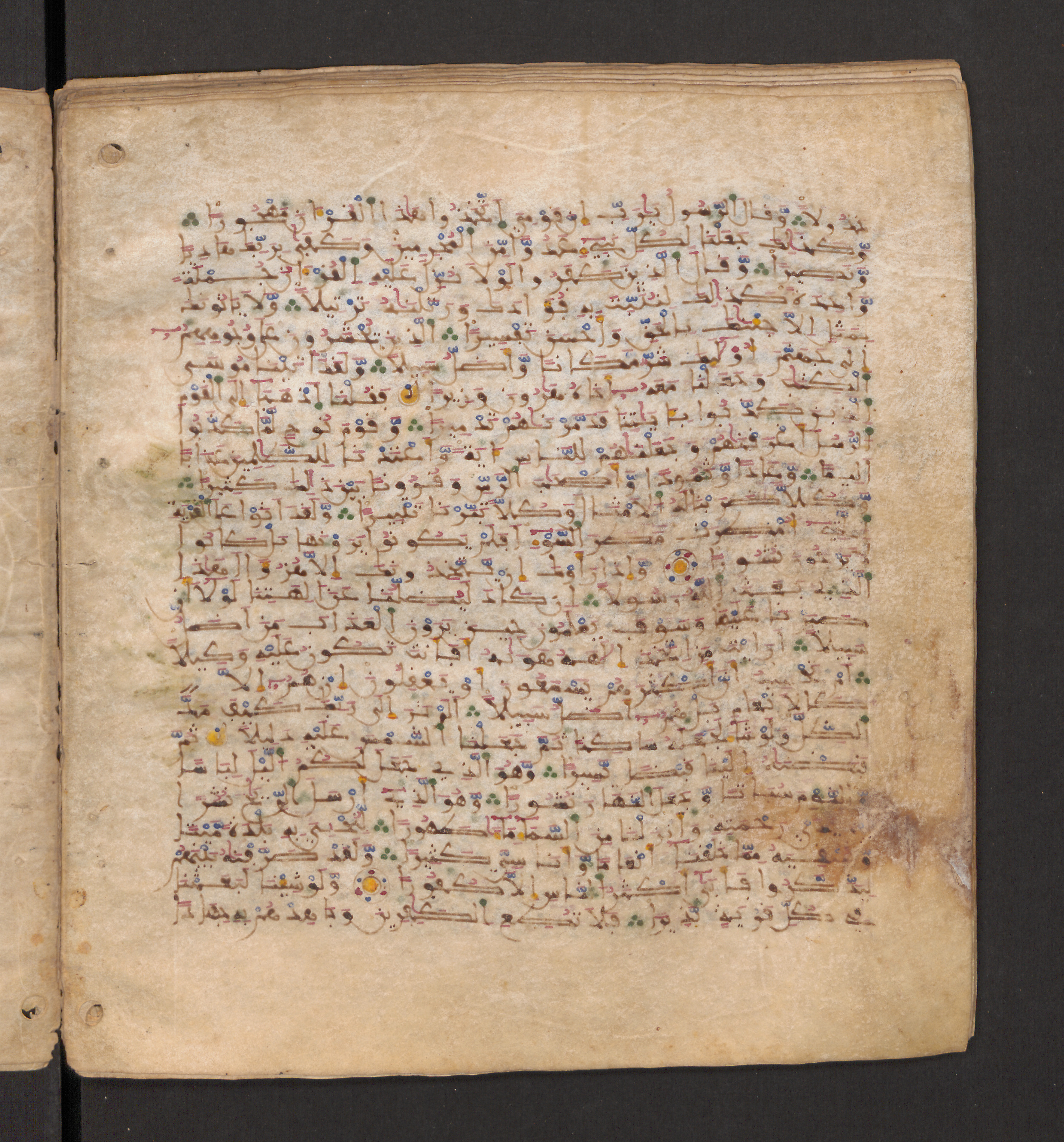 Doha, Qatar National Library, HC.MS.00715, in Maġribī micrography script, showing Surah 25:39 from 11th to 12th Century AD found in Muslim Iberia (al-Andalus), currently housed at Qatar National Library, Doha