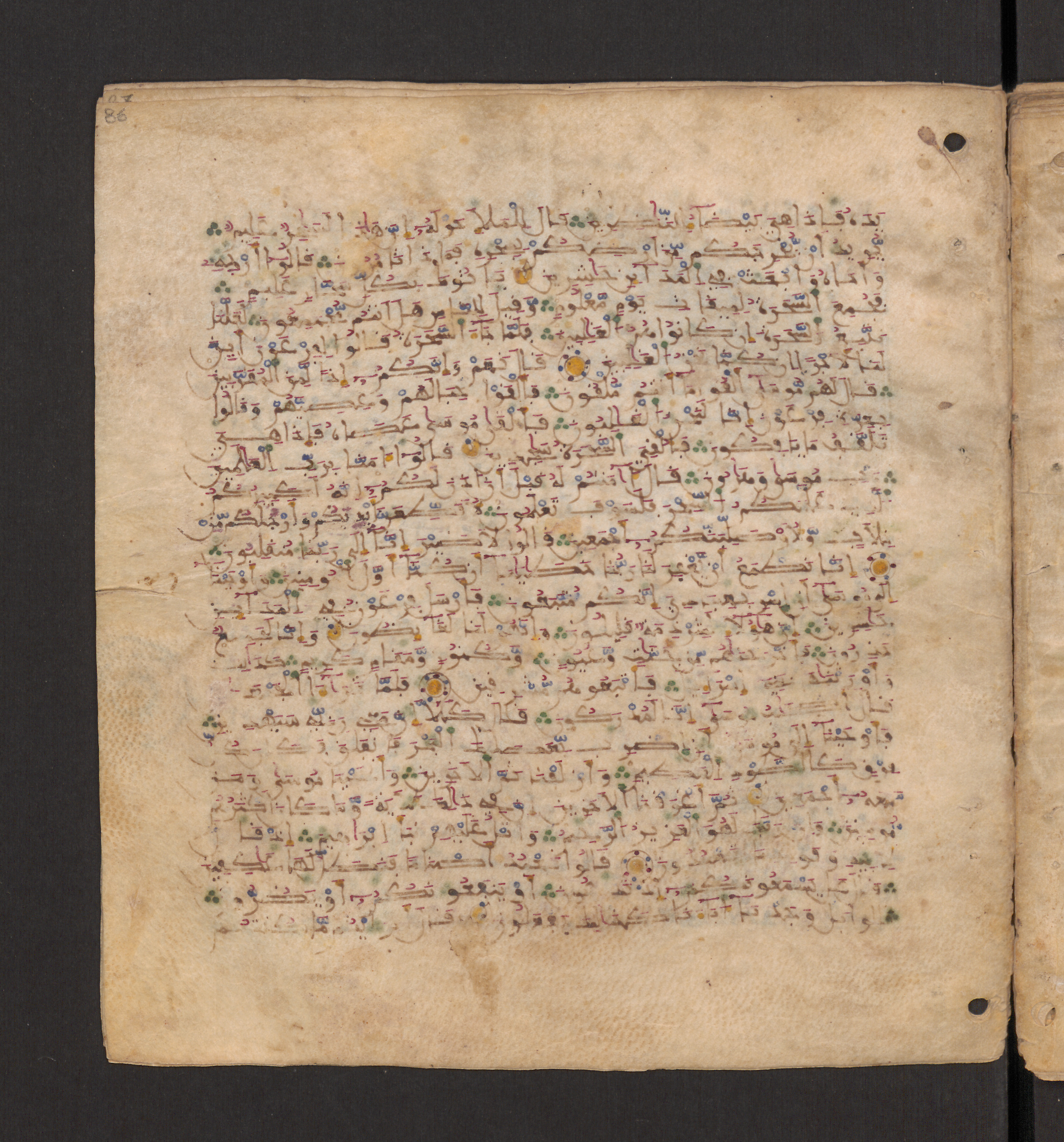Doha, Qatar National Library, HC.MS.00715, in Maġribī micrography script, showing Surah 26:39 from 11th to 12th Century AD found in Muslim Iberia (al-Andalus), currently housed at Qatar National Library, Doha