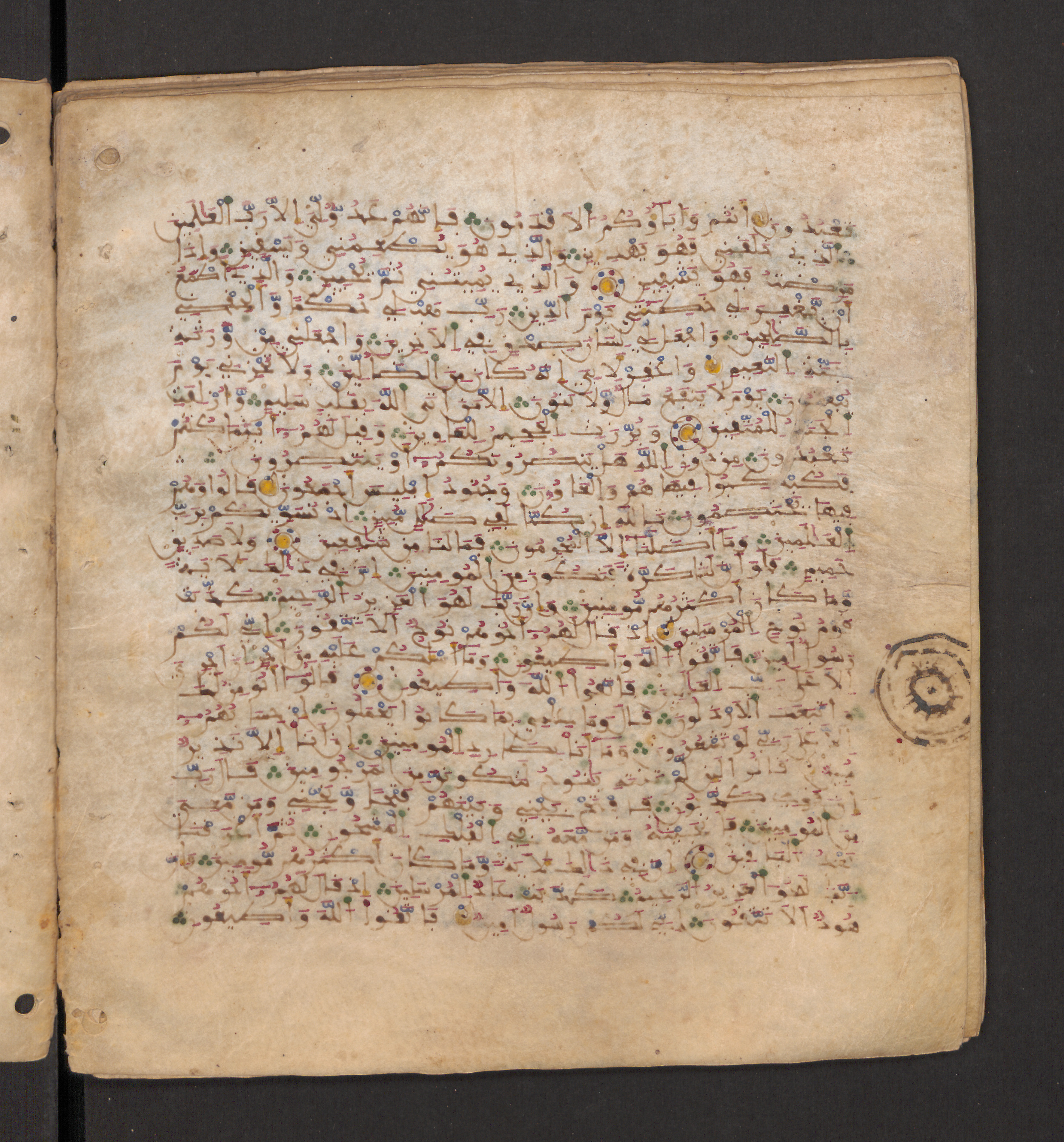 Doha, Qatar National Library, HC.MS.00715, in Maġribī micrography script, showing Surah 26:97 from 11th to 12th Century AD found in Muslim Iberia (al-Andalus), currently housed at Qatar National Library, Doha
