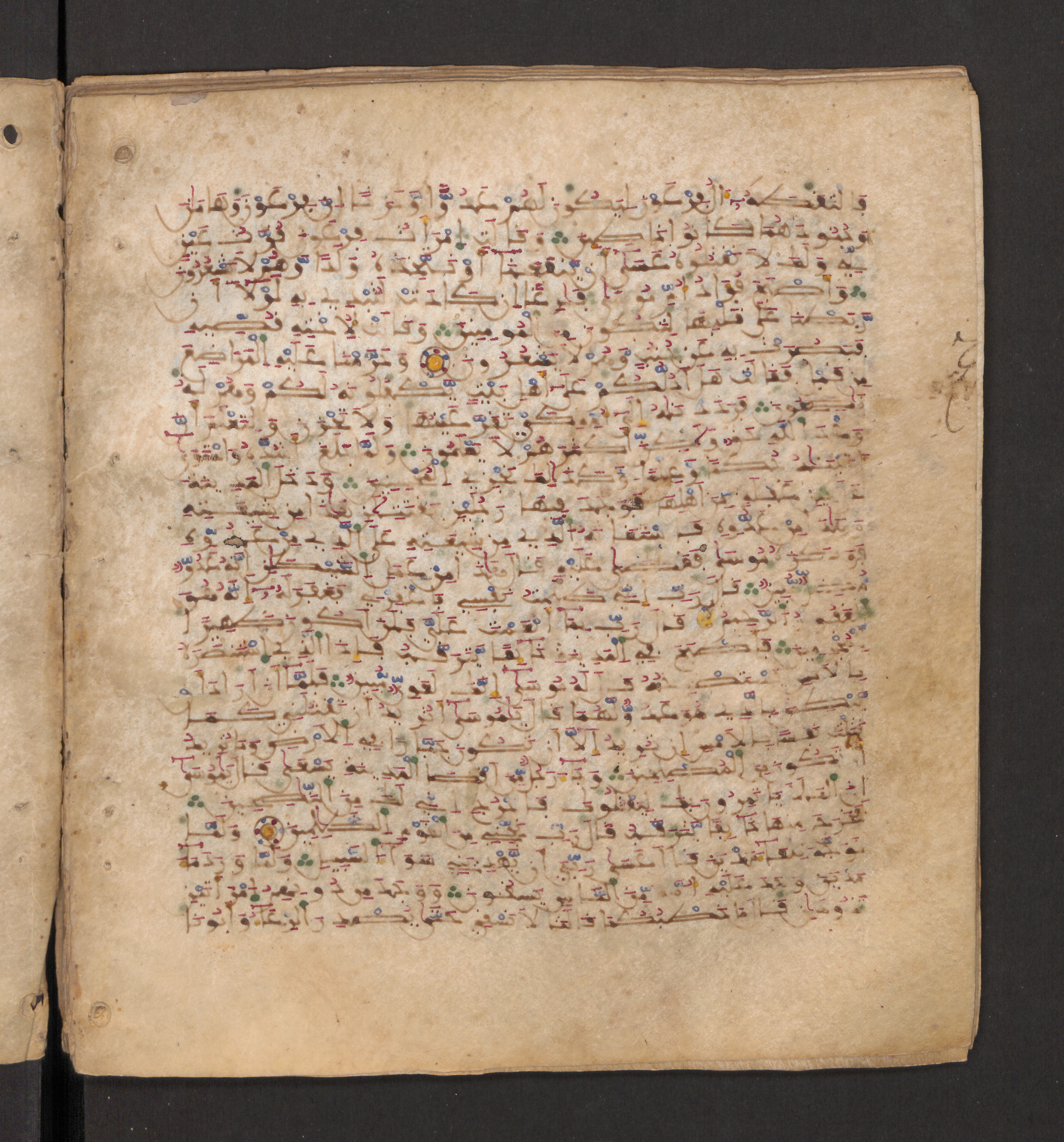 Doha, Qatar National Library, HC.MS.00715, in Maġribī micrography script, showing Surah 28:8 from 11th to 12th Century AD found in Muslim Iberia (al-Andalus), currently housed at Qatar National Library, Doha