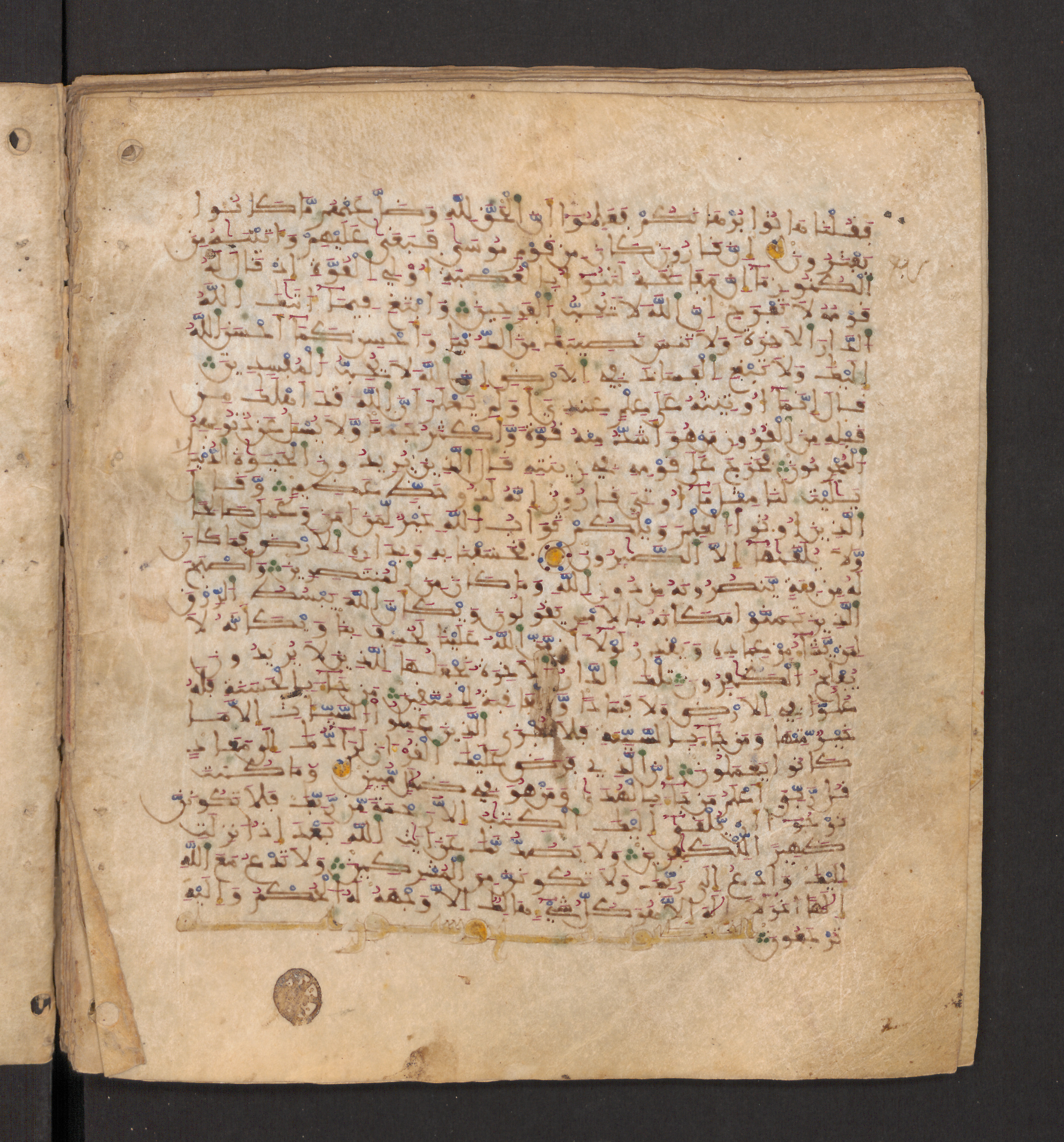 Doha, Qatar National Library, HC.MS.00715, in Maġribī micrography script, showing Surah 28:83 from 11th to 12th Century AD found in Muslim Iberia (al-Andalus), currently housed at Qatar National Library, Doha