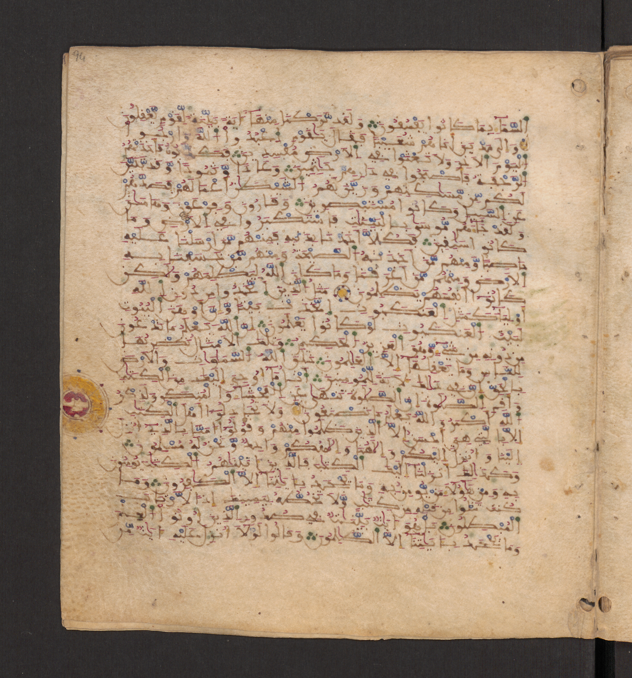 Doha, Qatar National Library, HC.MS.00715, in Maġribī micrography script, showing Surah 29:39 from 11th to 12th Century AD found in Muslim Iberia (al-Andalus), currently housed at Qatar National Library, Doha