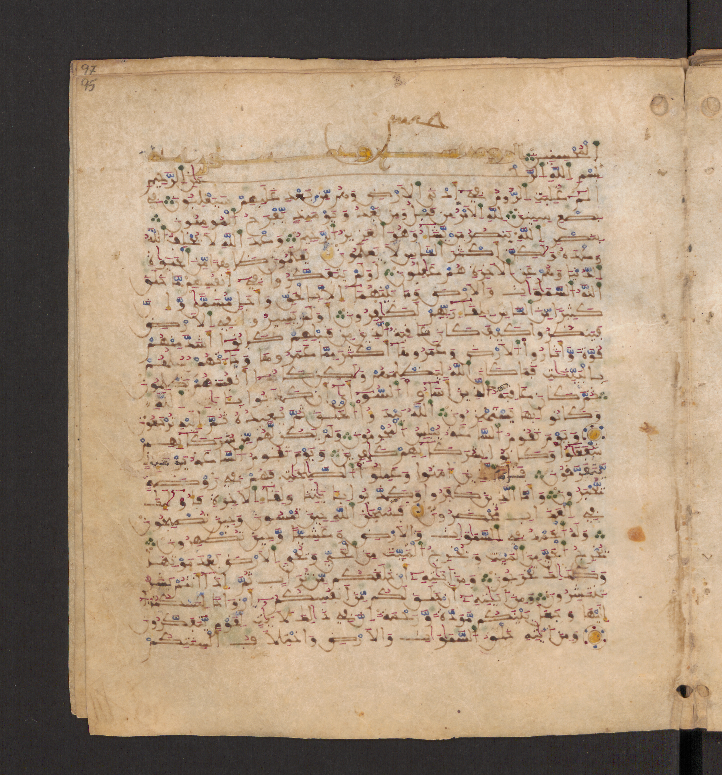 Doha, Qatar National Library, HC.MS.00715, in Maġribī micrography script, showing Surah 30:13 from 11th to 12th Century AD found in Muslim Iberia (al-Andalus), currently housed at Qatar National Library, Doha