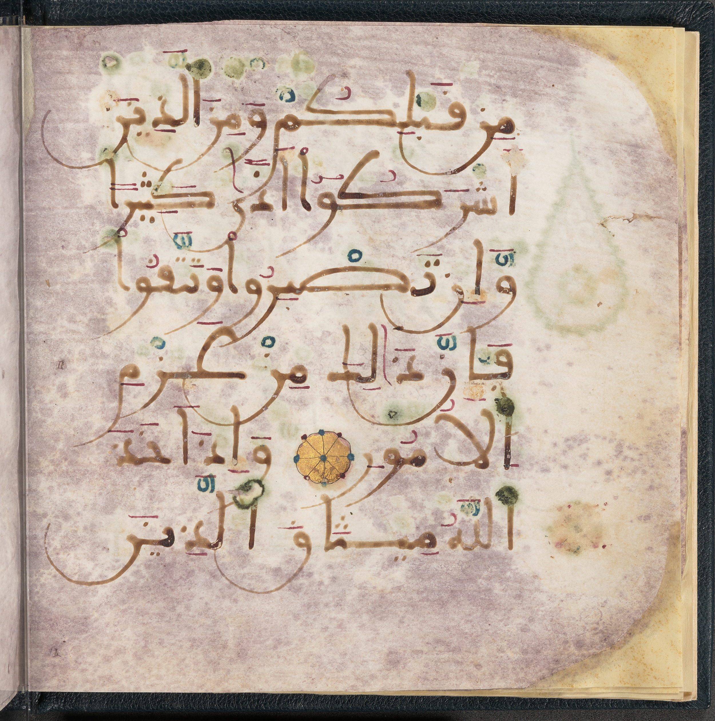 Qatar National Library HC.MS.03150 (Scan 1), in Large Maġribī mabsūṭ script, showing Surah 3:187 from First half of the 14th Century AD found in Northwest Africa (Maghreb) or al-Andalus, currently housed at Qatar National Library, Doha