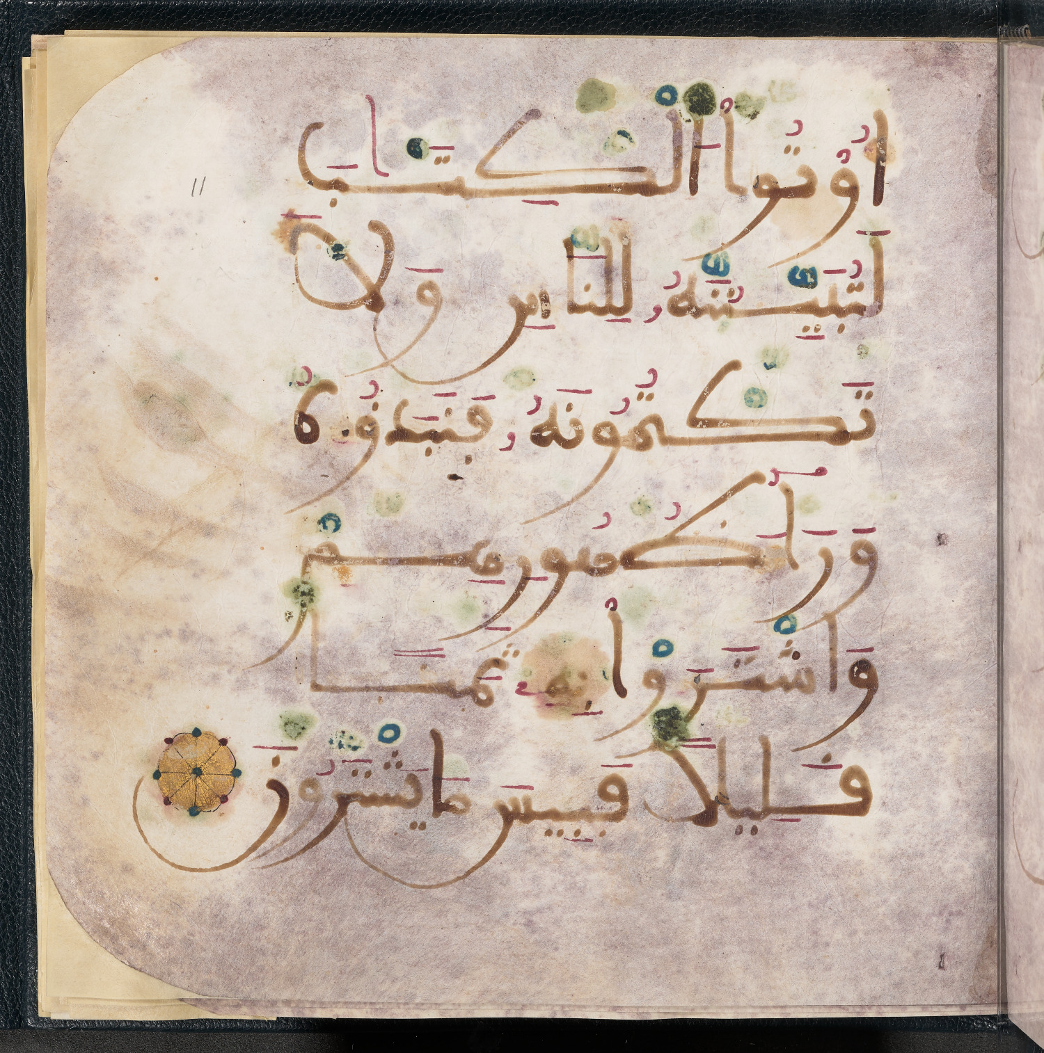 Qatar National Library HC.MS.03150 (Scan 2), in Large Maġribī mabsūṭ script, showing Surah 3:187 from First half of the 14th Century AD found in Northwest Africa (Maghreb) or al-Andalus, currently housed at Qatar National Library, Doha