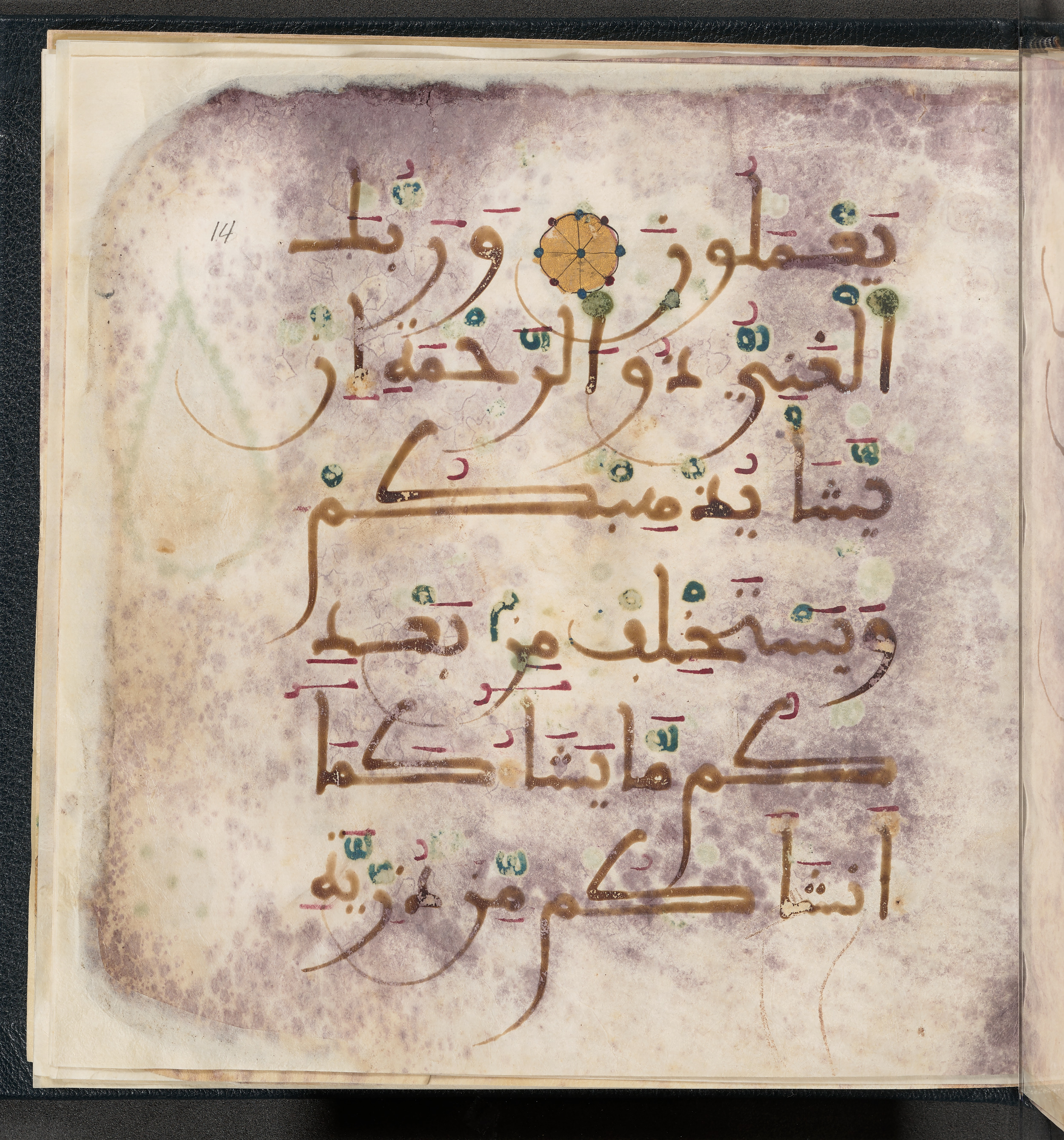 Qatar National Library HC.MS.03150 (Scan 2), in Large Maġribī mabsūṭ script, showing Surah 6:132 from First half of the 14th Century AD found in Northwest Africa (Maghreb) or al-Andalus, currently housed at Qatar National Library, Doha