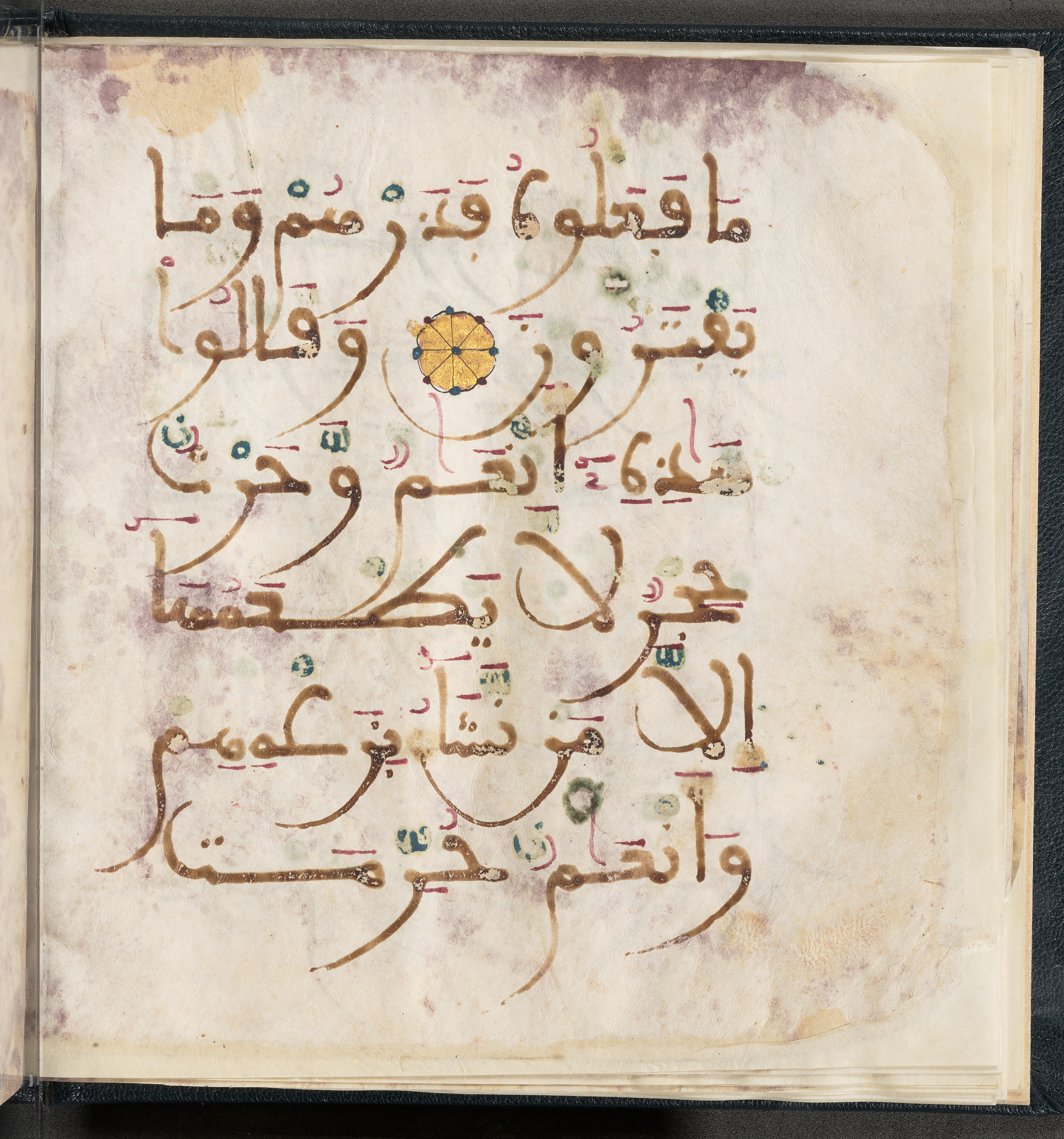 Qatar National Library HC.MS.03150 (Scan 2), in Large Maġribī mabsūṭ script, showing Surah 6:137 from First half of the 14th Century AD found in Northwest Africa (Maghreb) or al-Andalus, currently housed at Qatar National Library, Doha