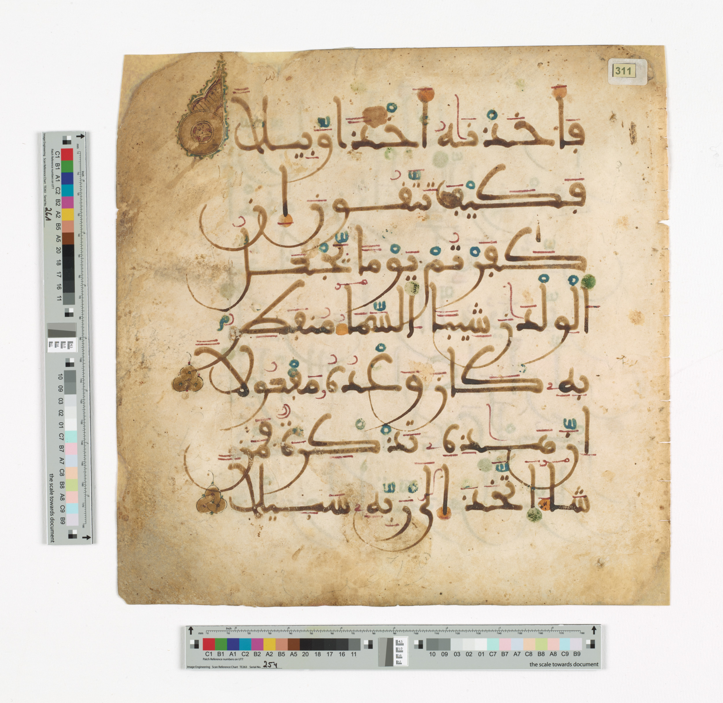 Qatar National Library HC.MS.03150, in Large Maġribī mabsūṭ script, showing Surah 73:16 from First half of the 14th Century AD found in Northwest Africa (Maghreb) or al-Andalus, currently housed at Qatar National Library, Doha