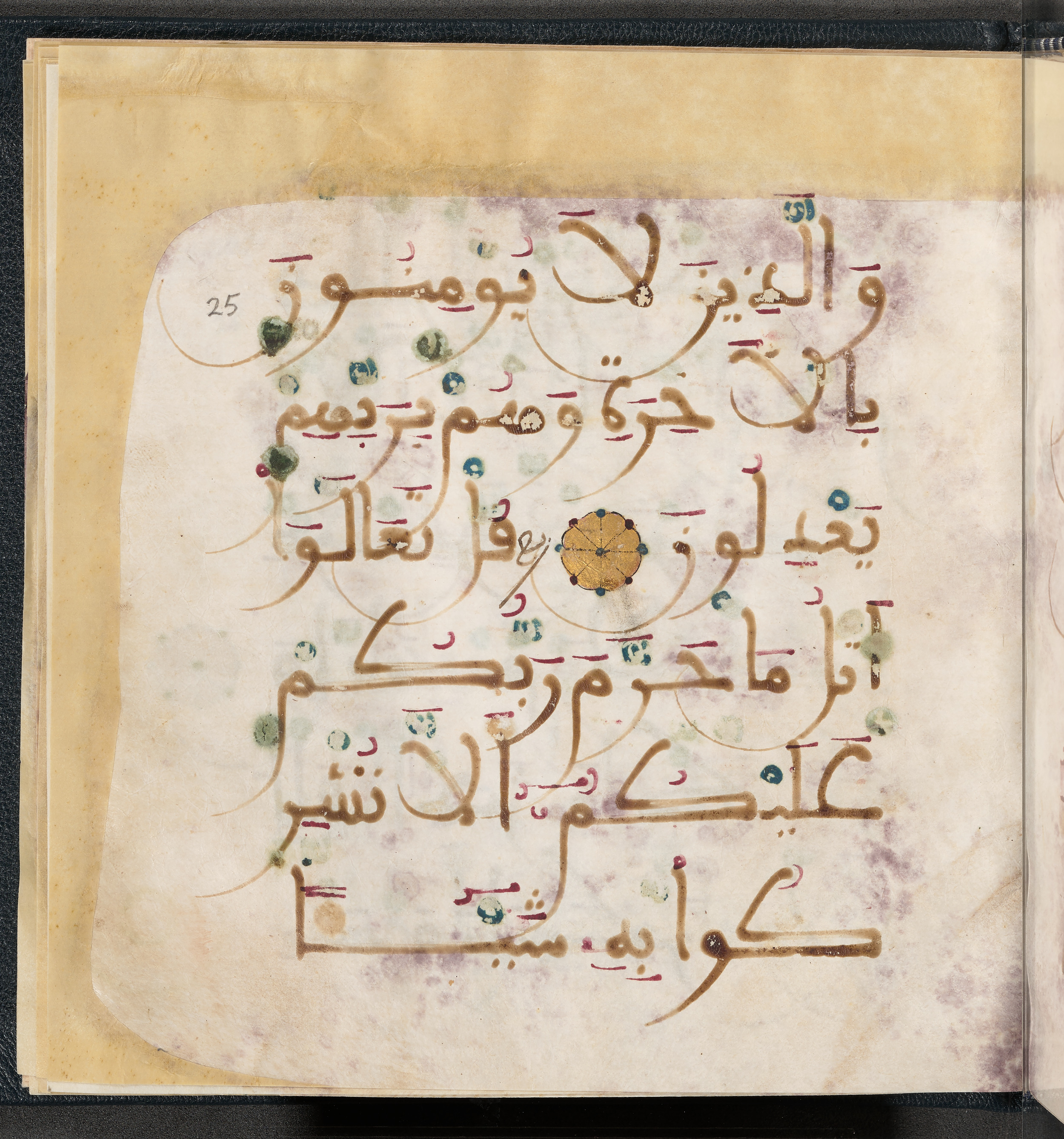 Qatar National Library HC.MS.03150 (Scan 1), in Large Maġribī mabsūṭ script, showing Surah 6:151 from First half of the 14th Century AD found in Northwest Africa (Maghreb) or al-Andalus, currently housed at Qatar National Library, Doha