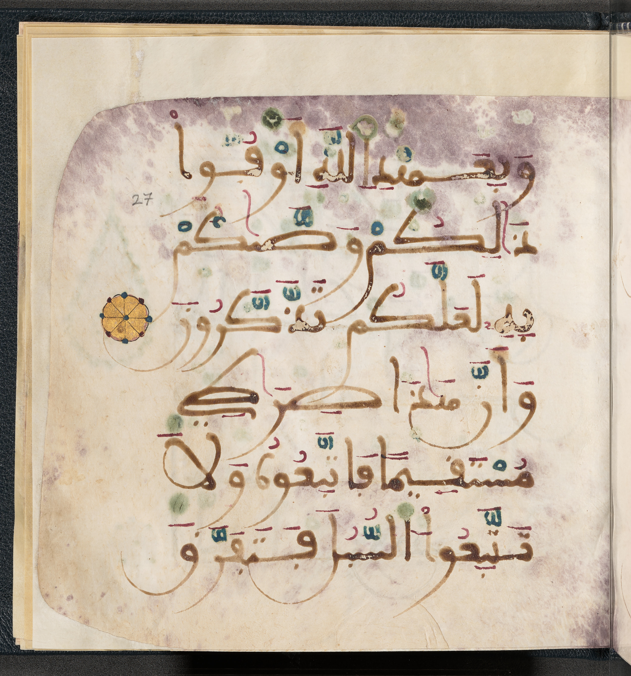Qatar National Library HC.MS.03150 (Scan 3), in Large Maġribī mabsūṭ script, showing Surah 6:152 from First half of the 14th Century AD found in Northwest Africa (Maghreb) or al-Andalus, currently housed at Qatar National Library, Doha