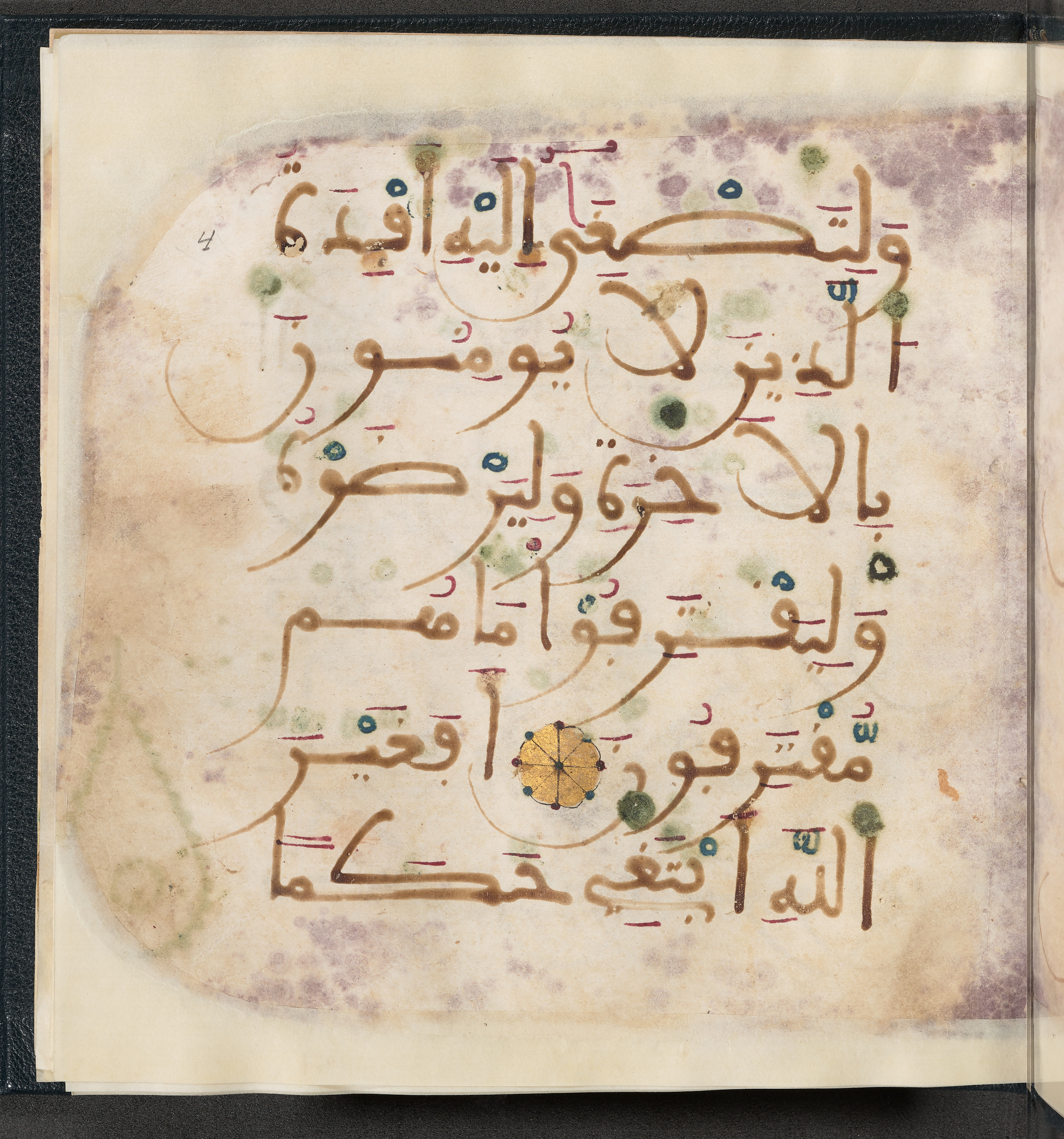 Qatar National Library HC.MS.03150 (Scan 1), in Large Maġribī mabsūṭ script, showing Surah 6:114 from First half of the 14th Century AD found in Northwest Africa (Maghreb) or al-Andalus, currently housed at Qatar National Library, Doha