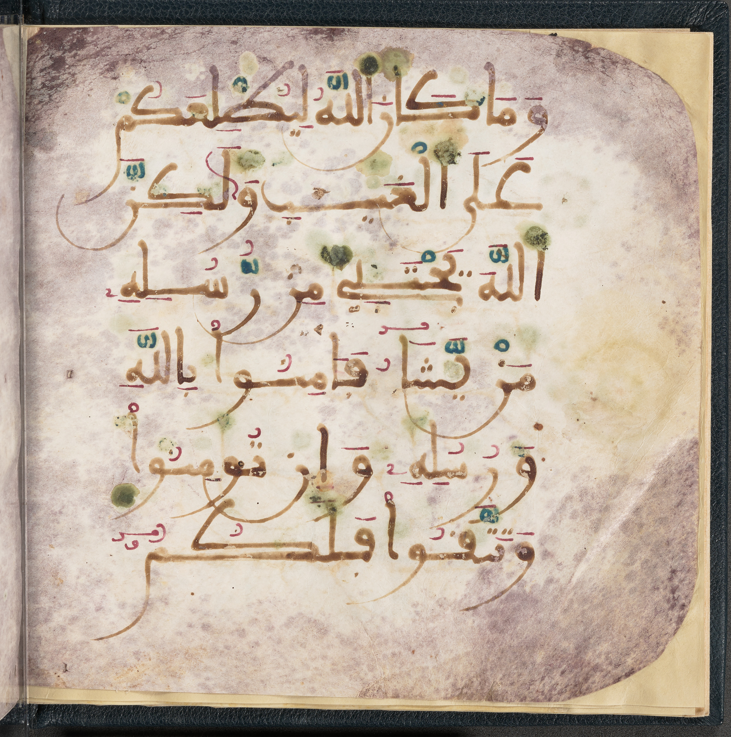 Qatar National Library HC.MS.03150 (Scan 2), in Large Maġribī mabsūṭ script, showing Surah 3:179 from First half of the 14th Century AD found in Northwest Africa (Maghreb) or al-Andalus, currently housed at Qatar National Library, Doha