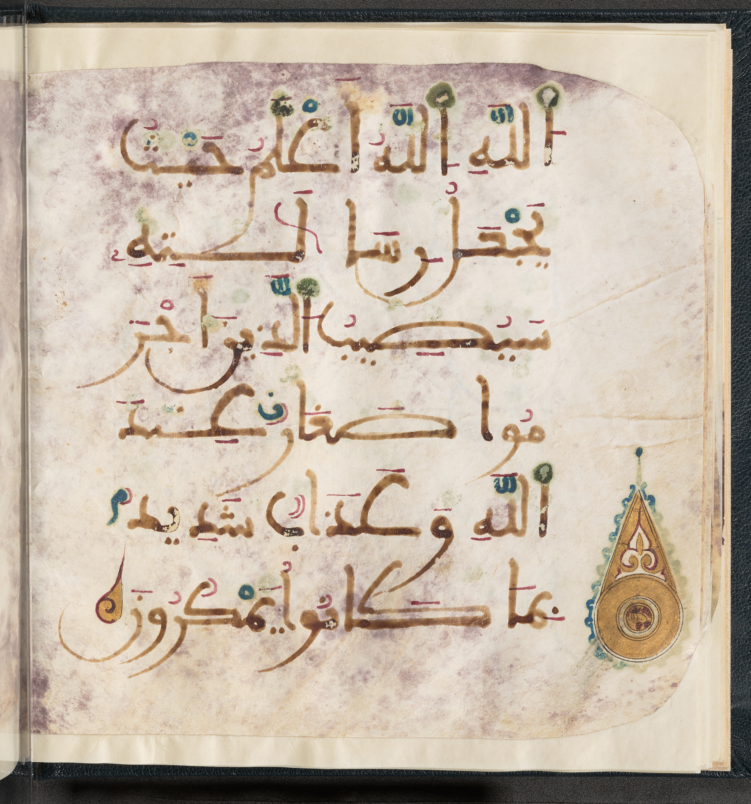 Qatar National Library HC.MS.03150 (Scan 2), in Large Maġribī mabsūṭ script, showing Surah 6:124 from First half of the 14th Century AD found in Northwest Africa (Maghreb) or al-Andalus, currently housed at Qatar National Library, Doha