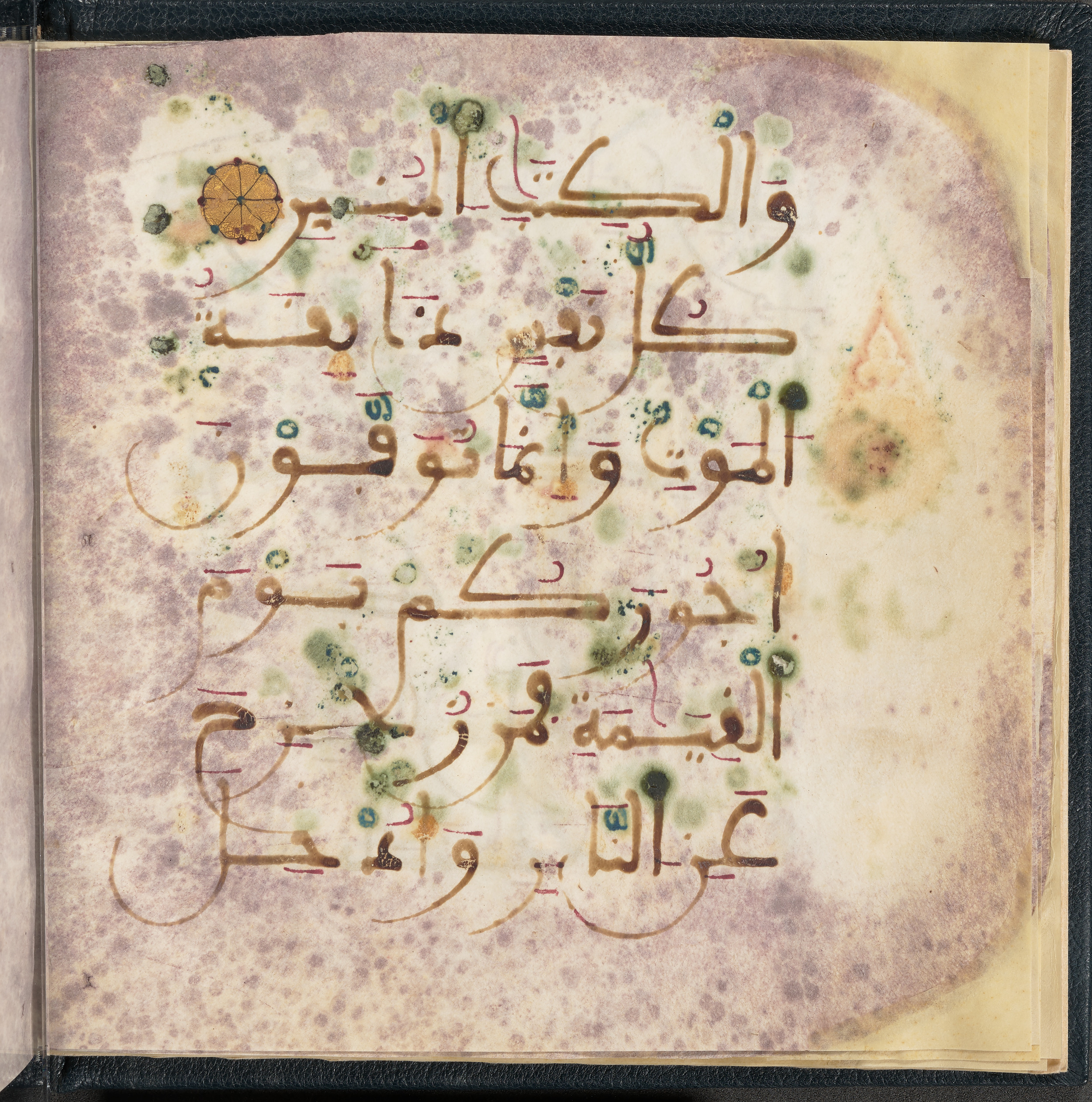 Qatar National Library HC.MS.03150 (Scan 2), in Large Maġribī mabsūṭ script, showing Surah 3:184 from First half of the 14th Century AD found in Northwest Africa (Maghreb) or al-Andalus, currently housed at Qatar National Library, Doha