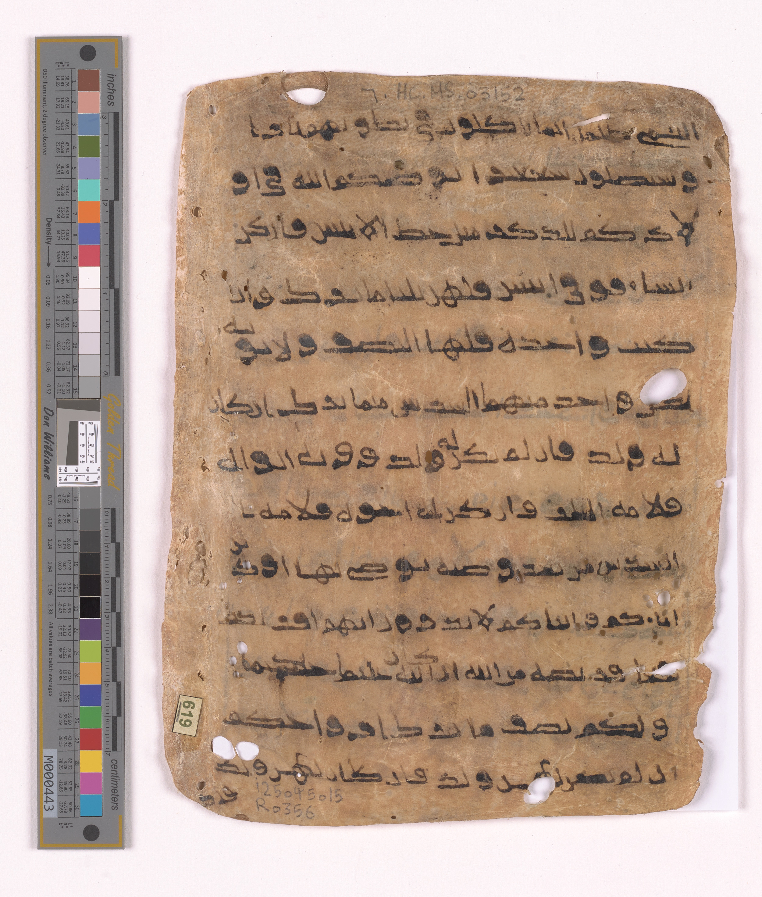 Doha, Qatar National Library HC.MS.03152 (Scan 1), in unknown script style script, showing Surah 4:12 from Uncertain (possibly a modern copy) found in Unknown, currently housed at Qatar National Library, Doha