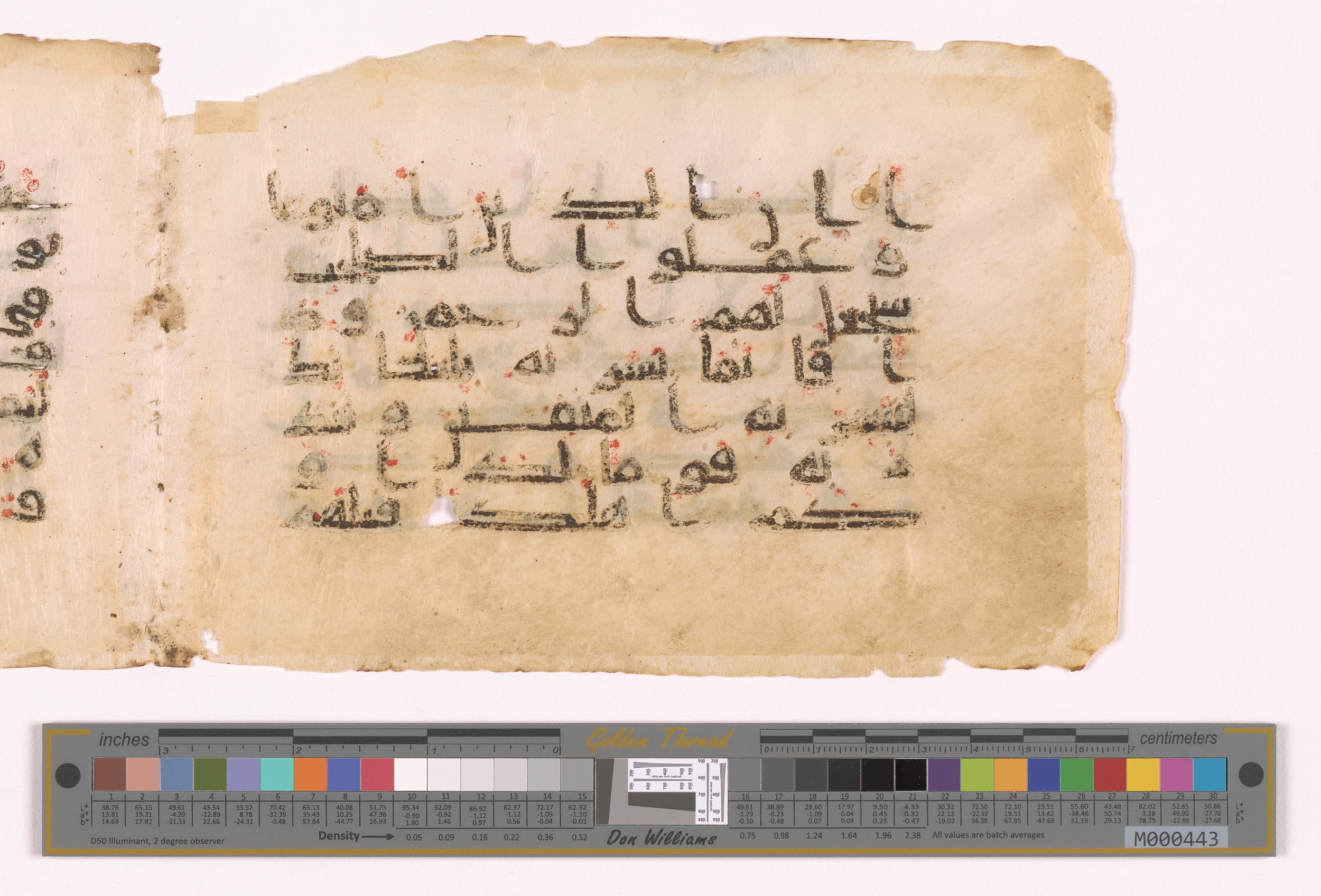Doha, Qatar National Library (مكتبة قطرالوطنية), HC.MS.03188, in kūfī, type D V a script, showing Surah 19:97 from Mid 8th to Late 9th Century AD found in Unknown, currently housed at Qatar National Library (مكتبة قطرالوطنية), Doha, Qatar
