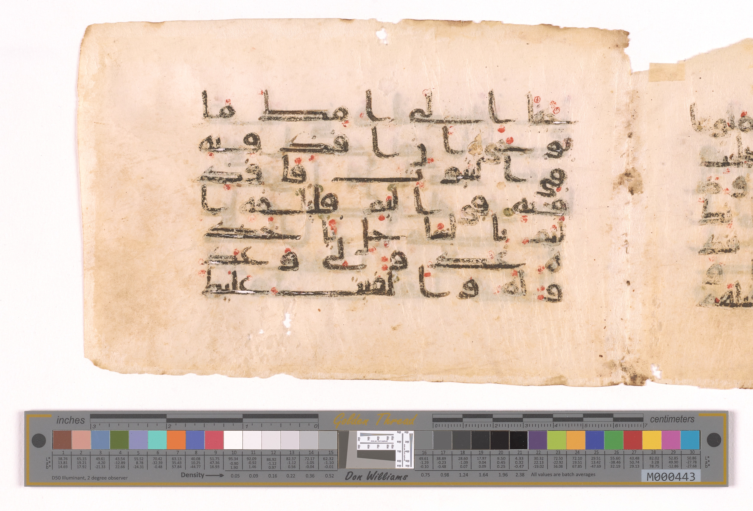 Doha, Qatar National Library (مكتبة قطرالوطنية), HC.MS.03188 (Scan 1), in kūfī, type D V a script, showing Surah 20:39 from Mid 8th to Late 9th Century AD found in Unknown, currently housed at Qatar National Library (مكتبة قطرالوطنية), Doha, Qatar