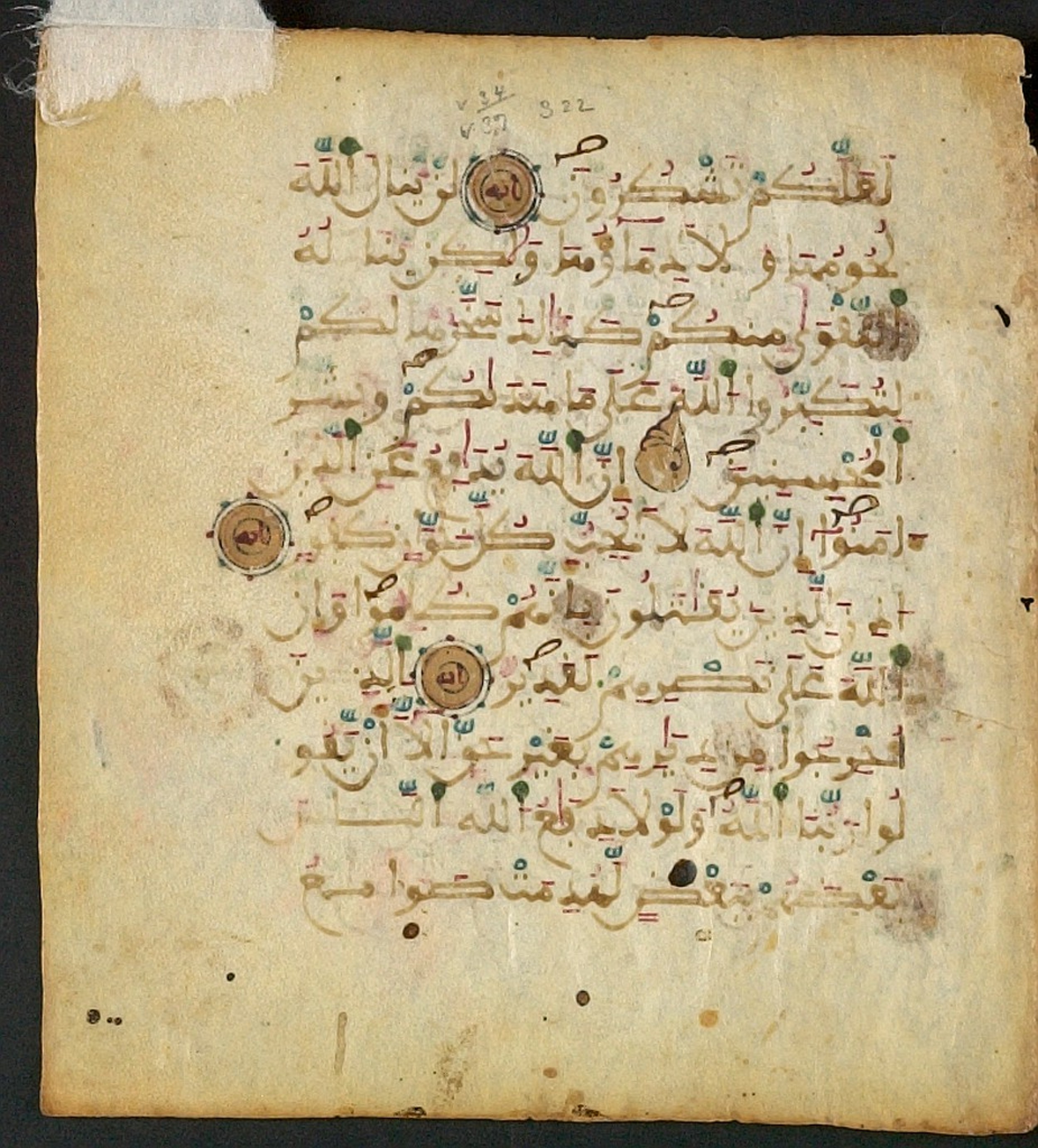 Harvard Art Museums 1919.159, in Maġribī round script script, showing Surah 22:39 from 14th Century AD found in Northwest Africa (Maghreb) or Muslim Iberia (al-Andalus), currently housed at Harvard Art Museums, Cambridge, Massachusetts