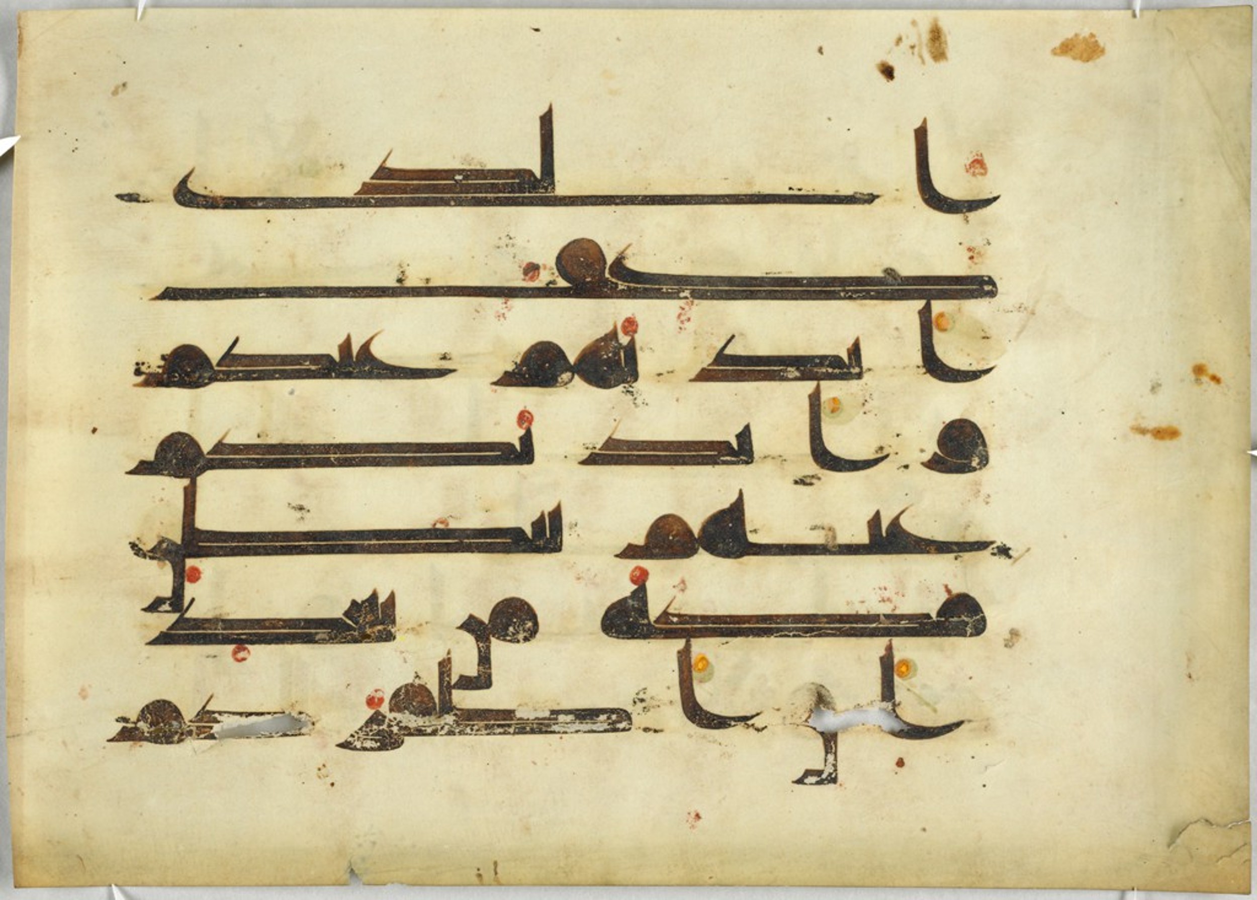 Folio from a Qur'an Manuscript (Harvard Art Museums 1976.42) (Scan 2), in Unspecified script, showing Surah 48:24 from Mid 8th to Late 9th Century AD found in Unknown, currently housed at Harvard Art Museums, Cambridge, Massachussets
